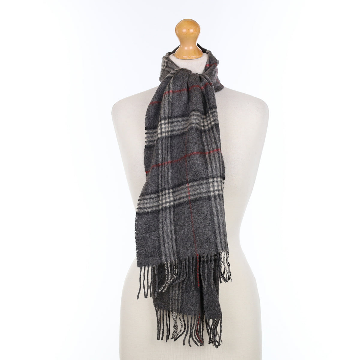 Slate Grey Checked Cashmere Woven Scarf