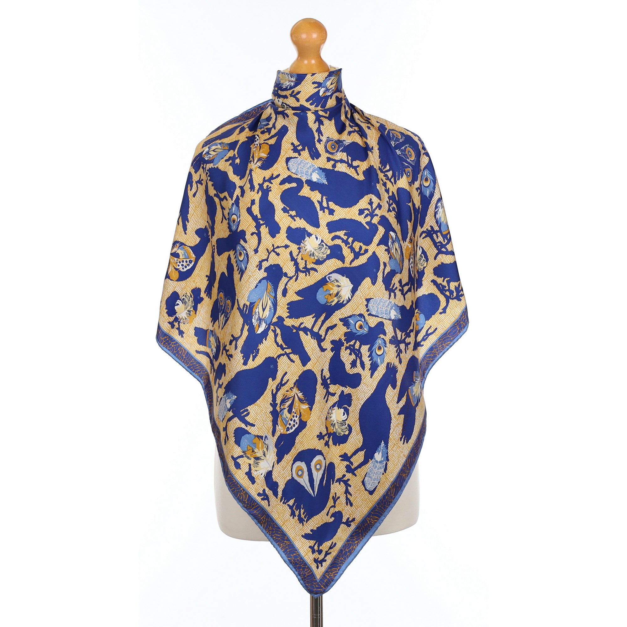 Blue Bird Design Silk Scarf