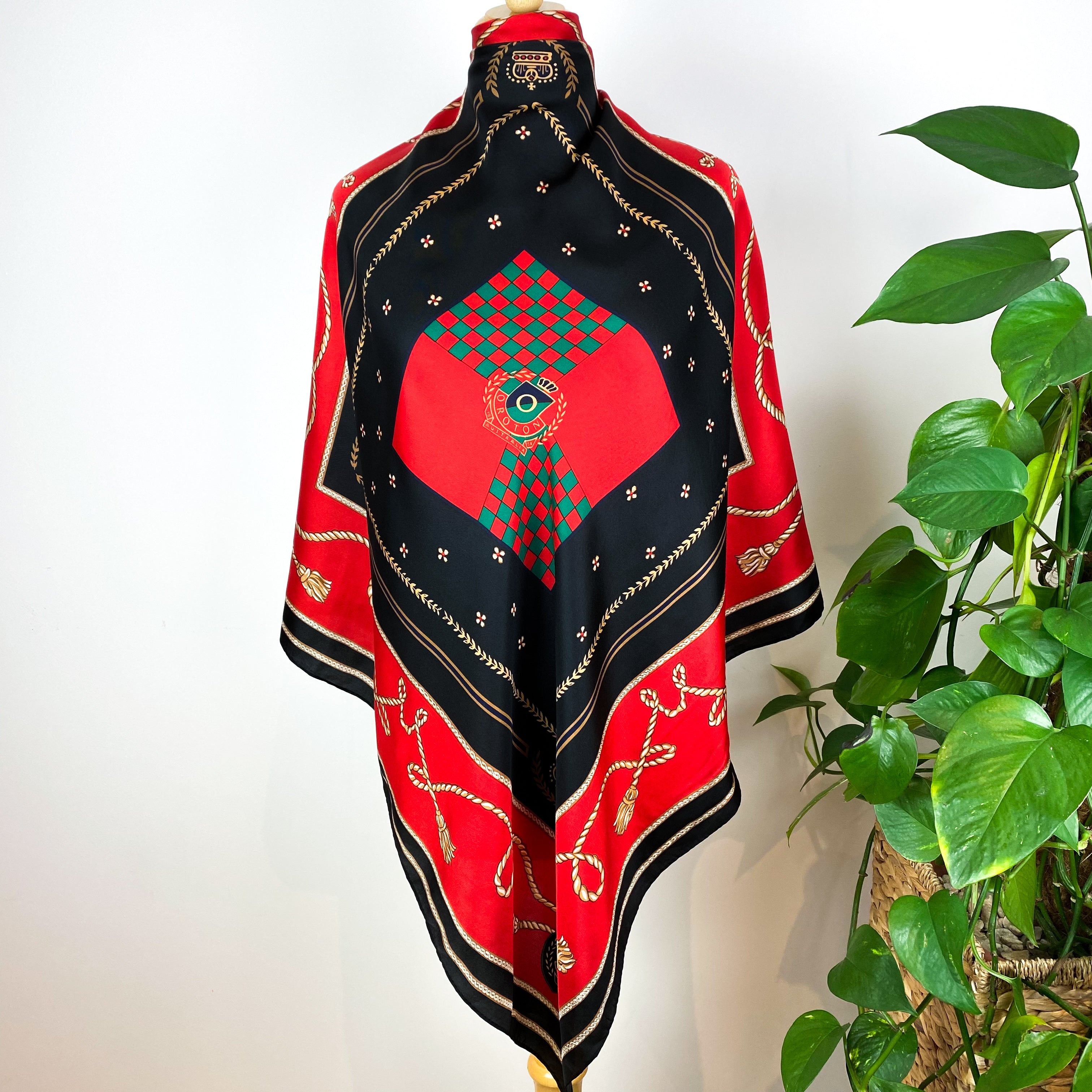 Large Red and Black Oroton Silk Scarf