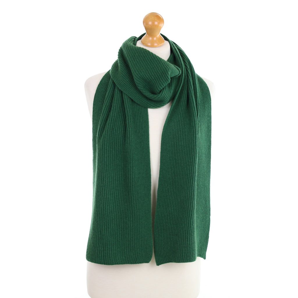 Brand New Scottish Racing Green Rib Cashmere Scarf