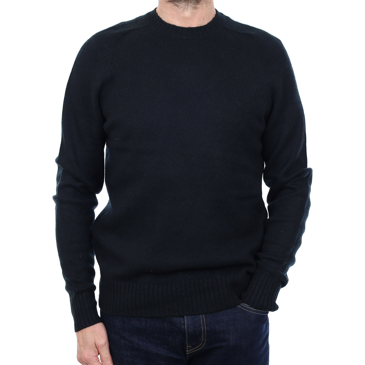 Men's Black Chunky Knit Cashmere Crew Neck Jumper Small