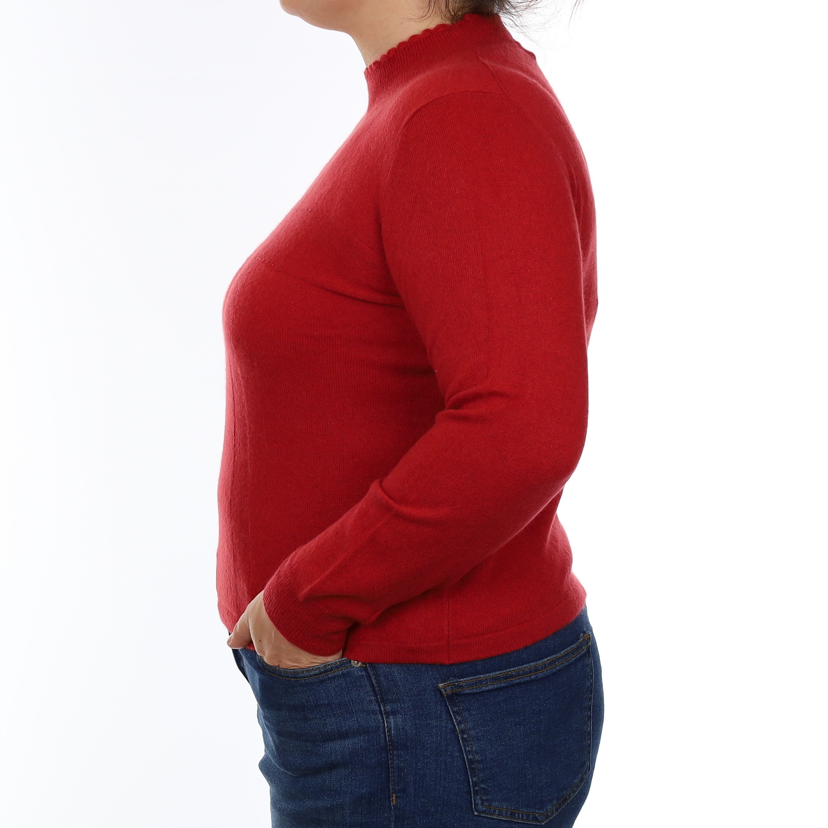 Red Diamanté Cashmere Turtle Neck Jumper Large
