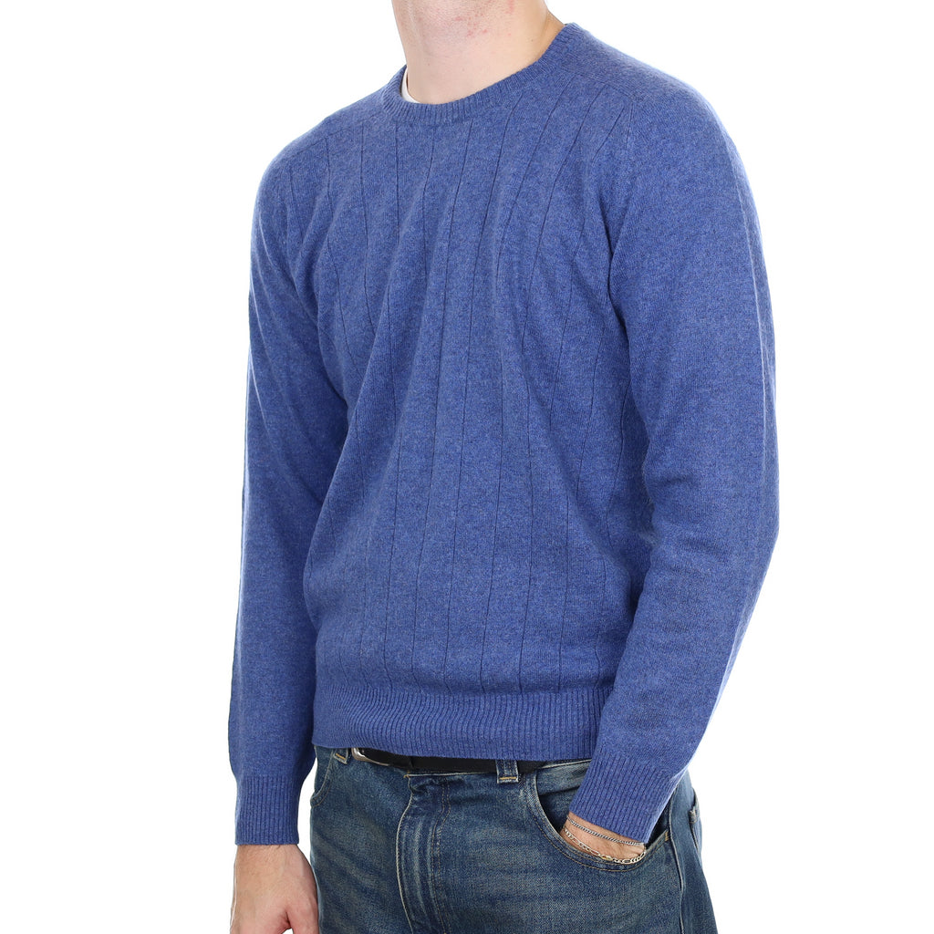 Men’s Deep Denim Blue Rib Cashmere Crew Neck Jumper Medium