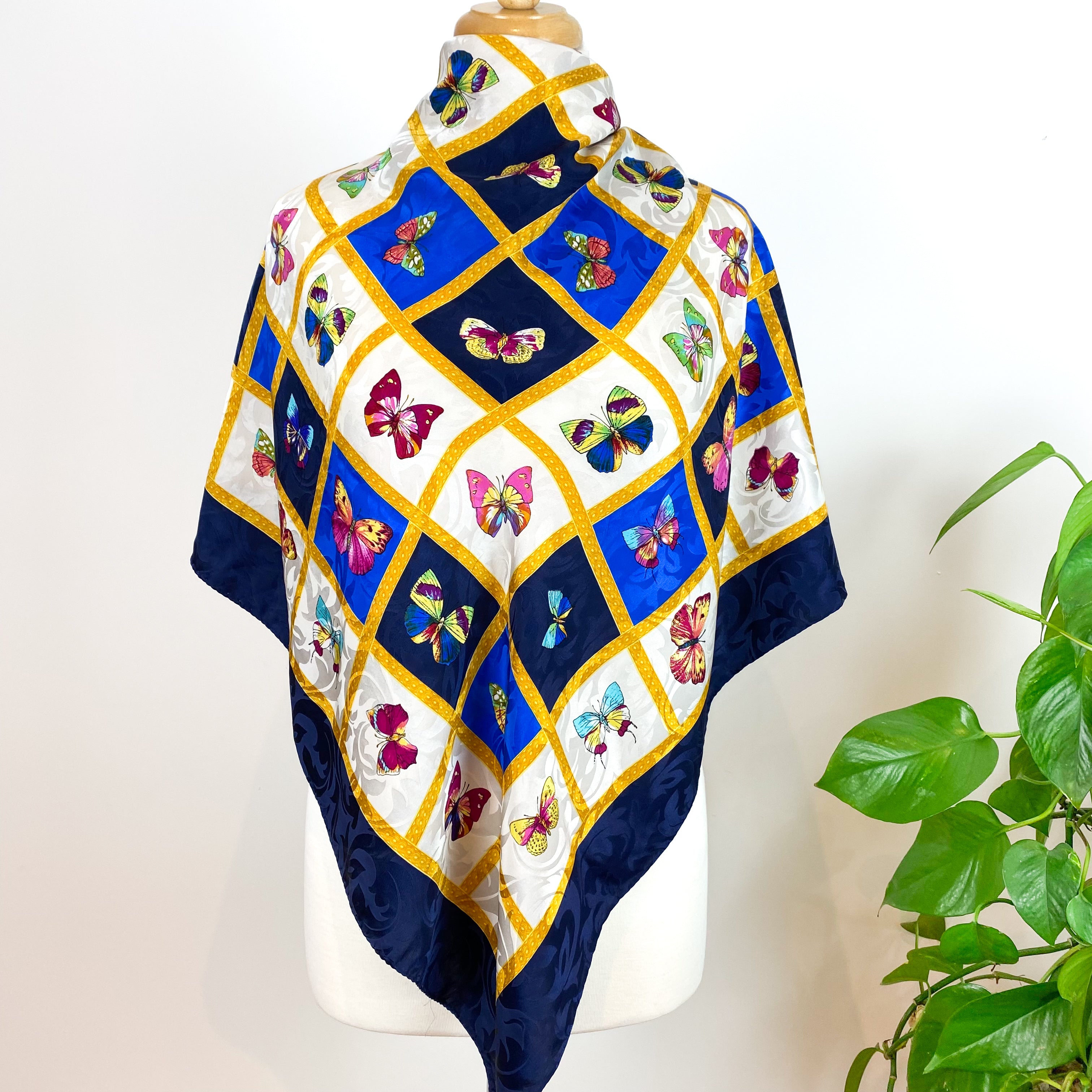 Large Butterfly Pattern Vintage Silk Scarf