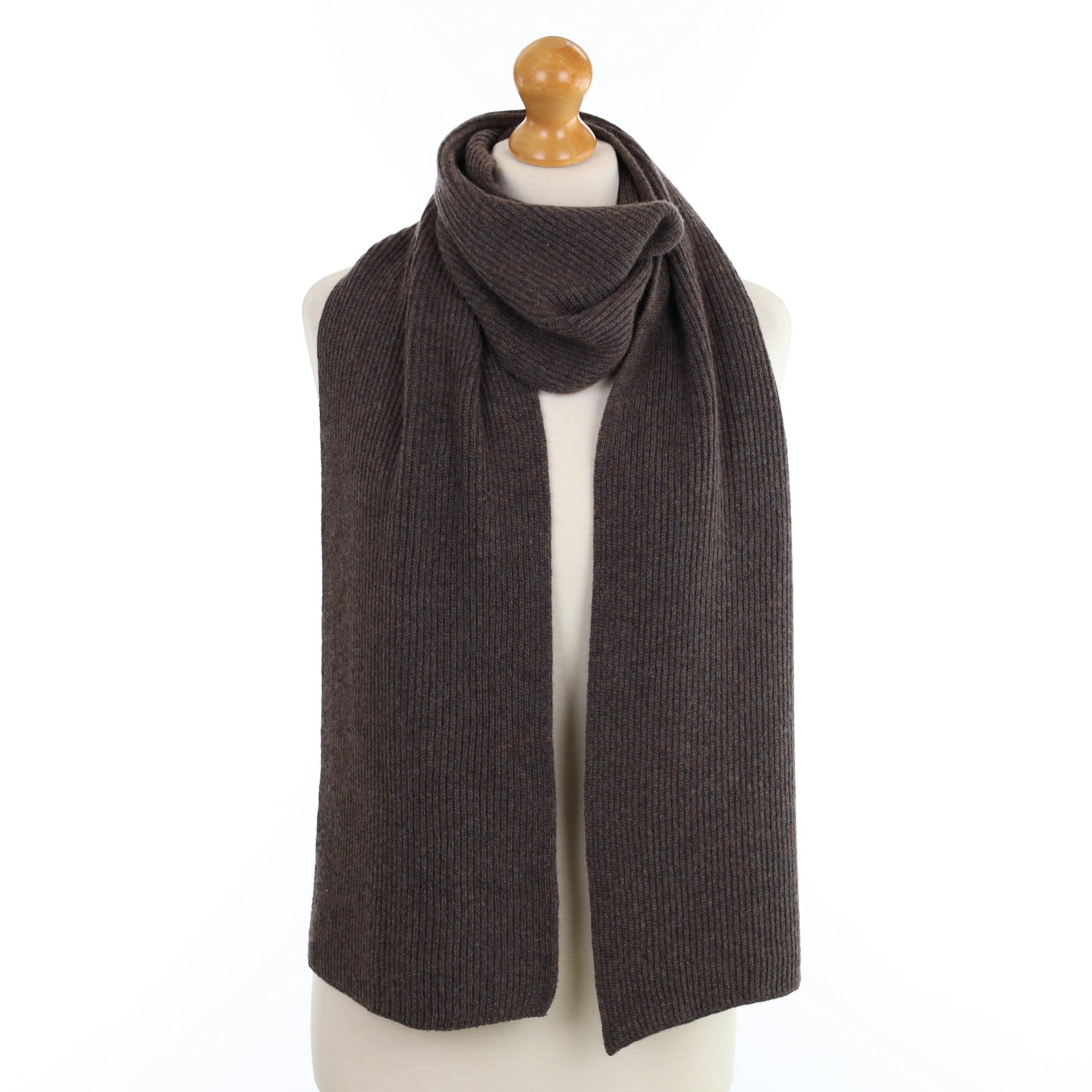 Brand New Scottish Mushroom Brown Rib Cashmere Scarf
