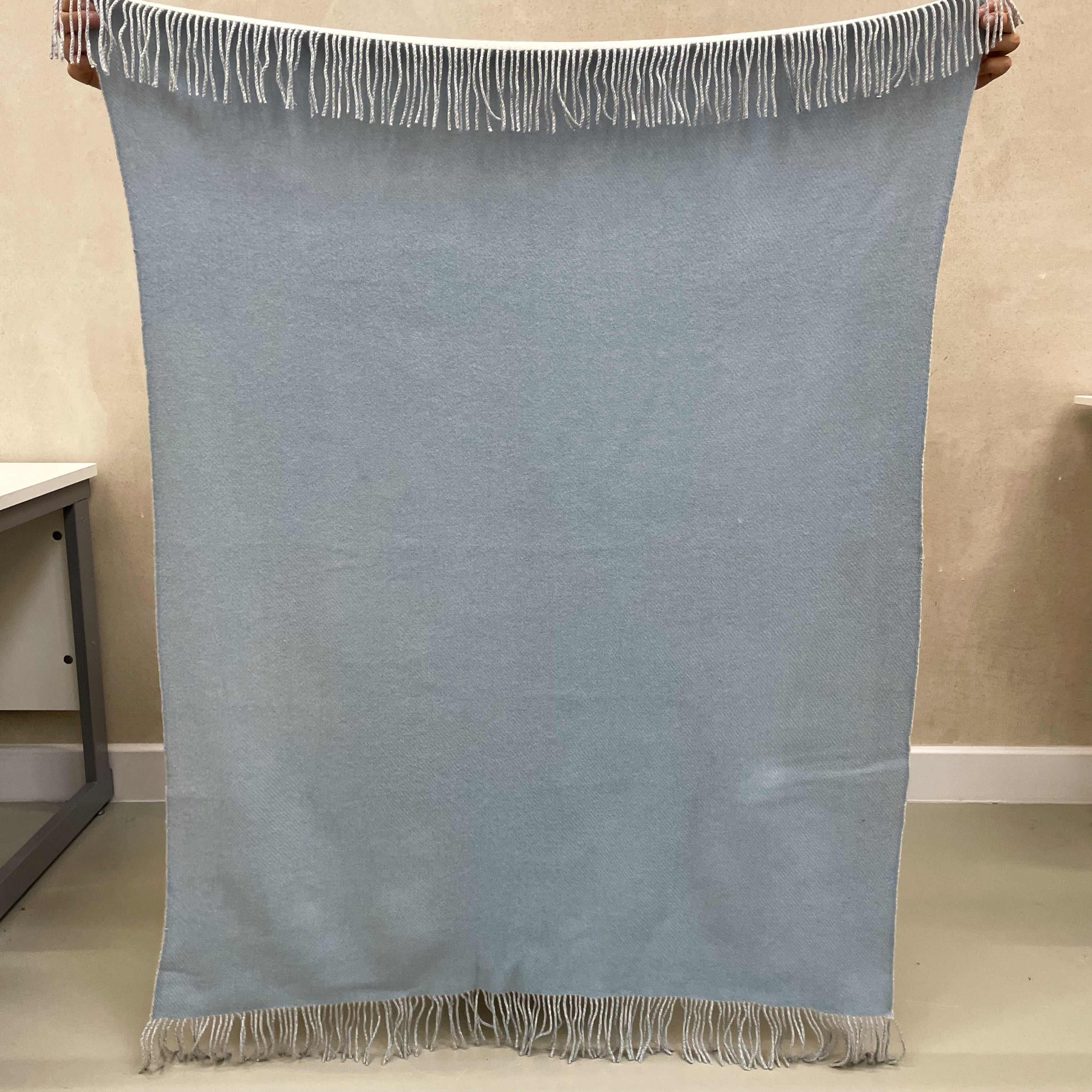 Sky and Ice Blue Cashmere Fringed Woven Blanket