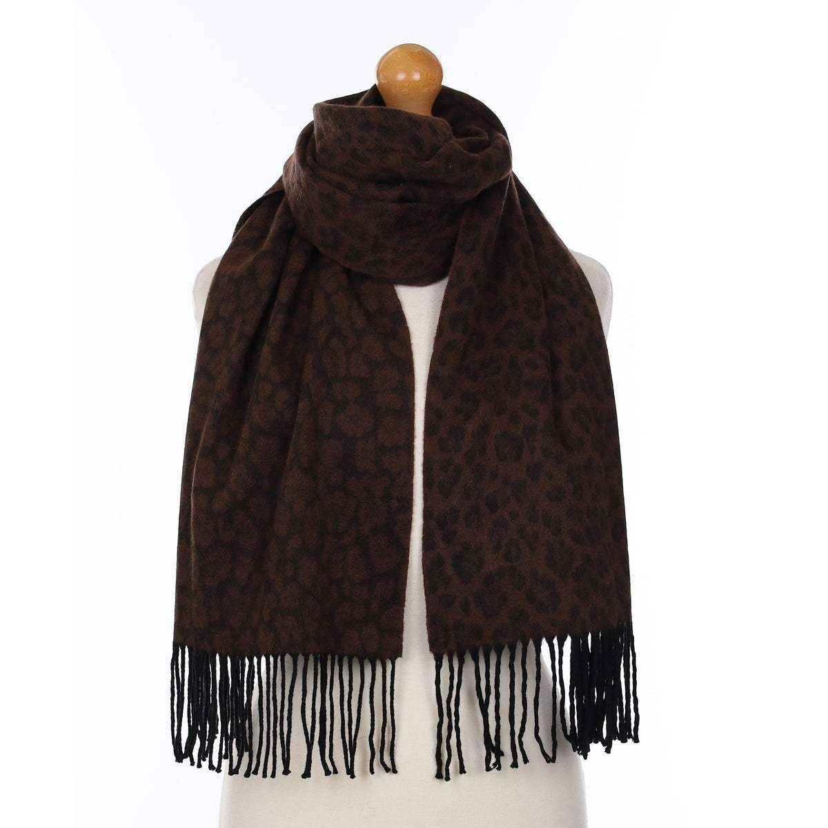 Chocolate Brown Animal Print Cashmere Woven Scarf