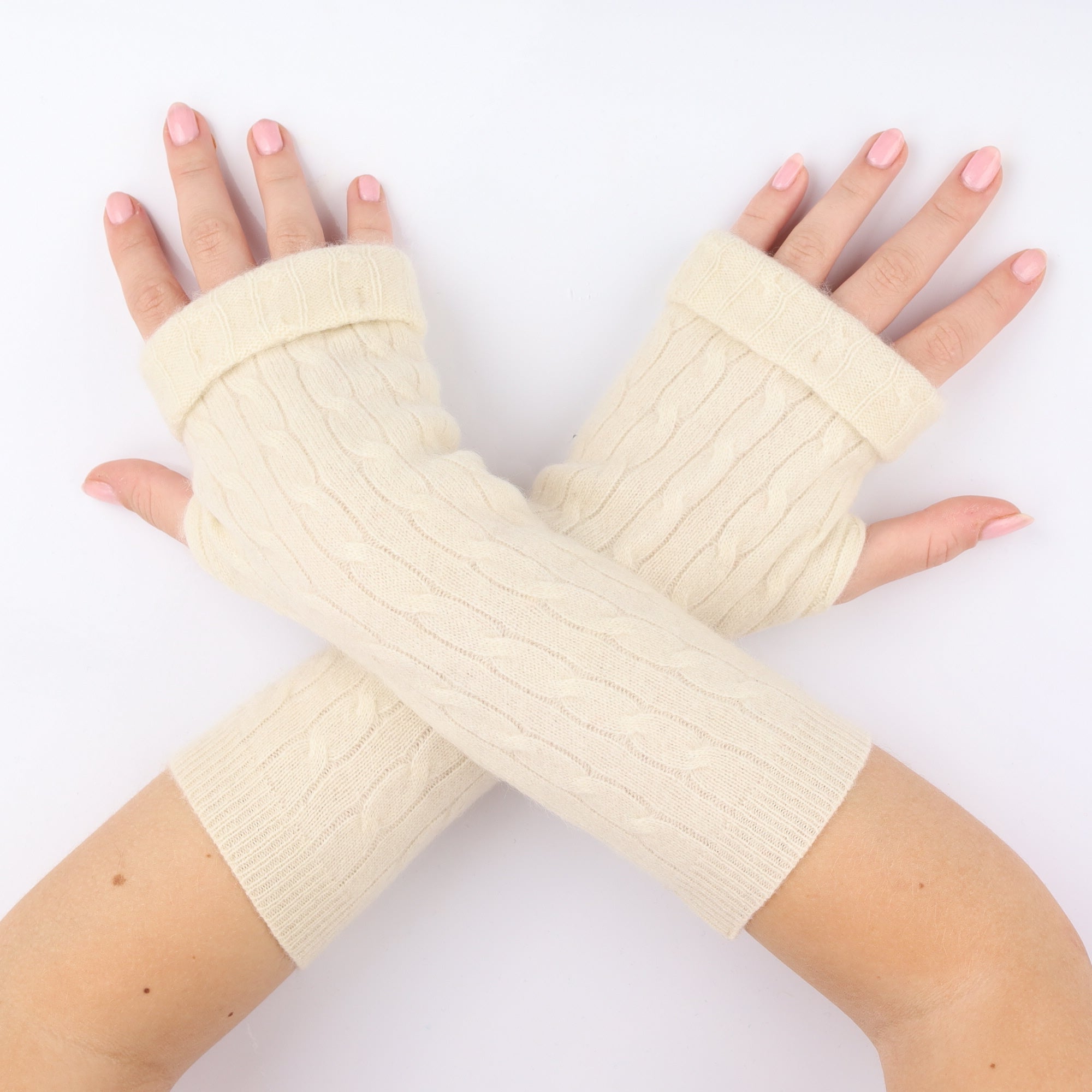 Cream Cable Knit Fingerless Gloves
