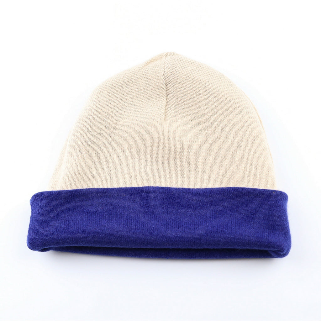Admiral Blue and Oatmeal Reversible Cashmere Beanie Hat