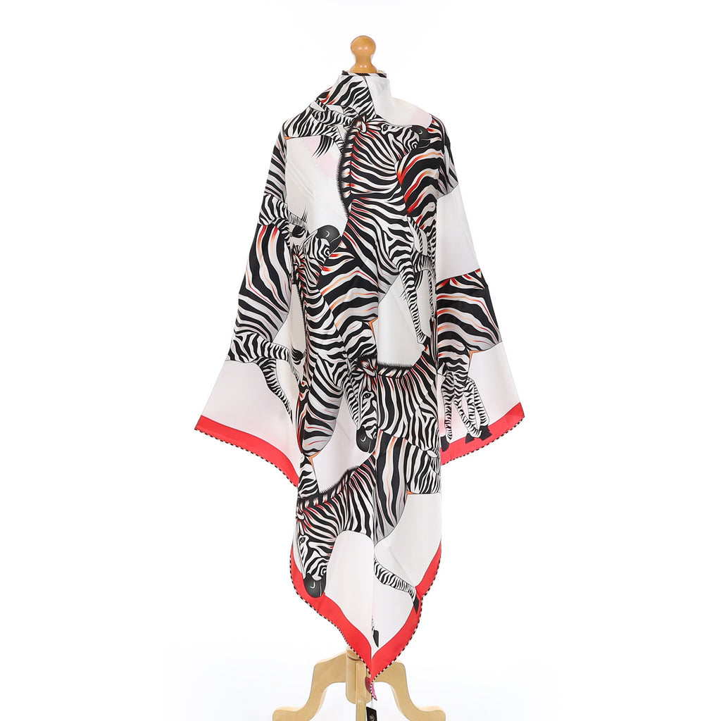 Brand New Bellezza Red & Pink Zebra Double Faced Silk Scarf Extra Large