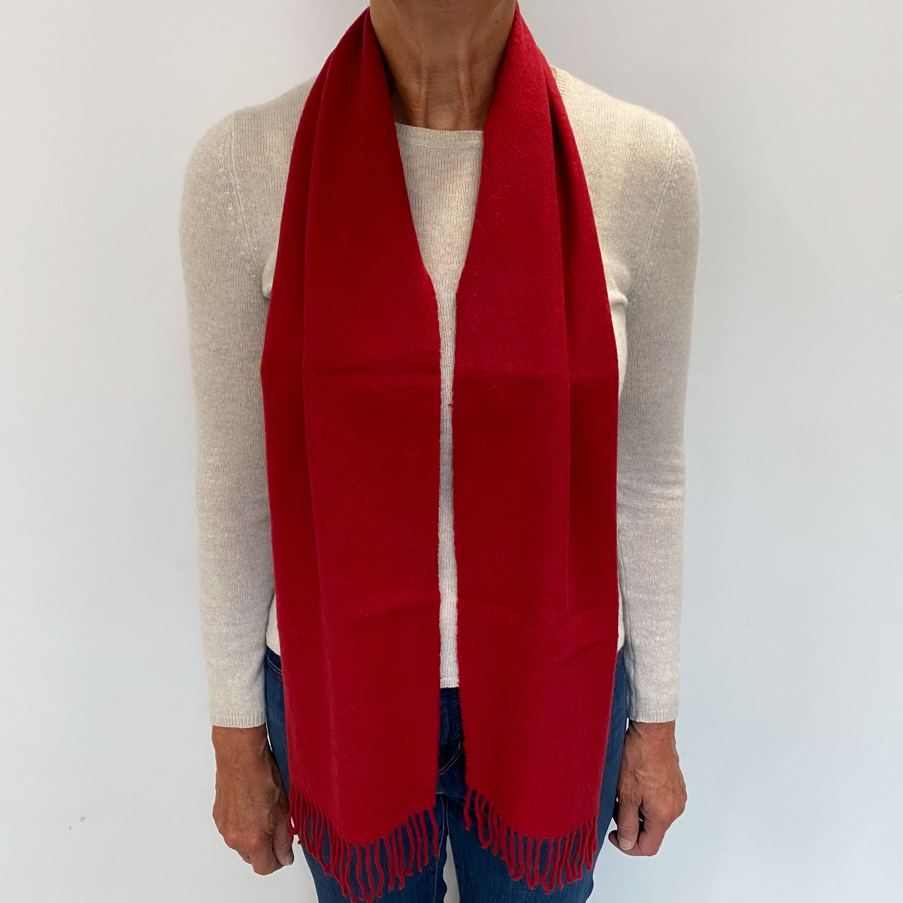 Johnston’s Scottish Red Cashmere Woven Fringed Scarf