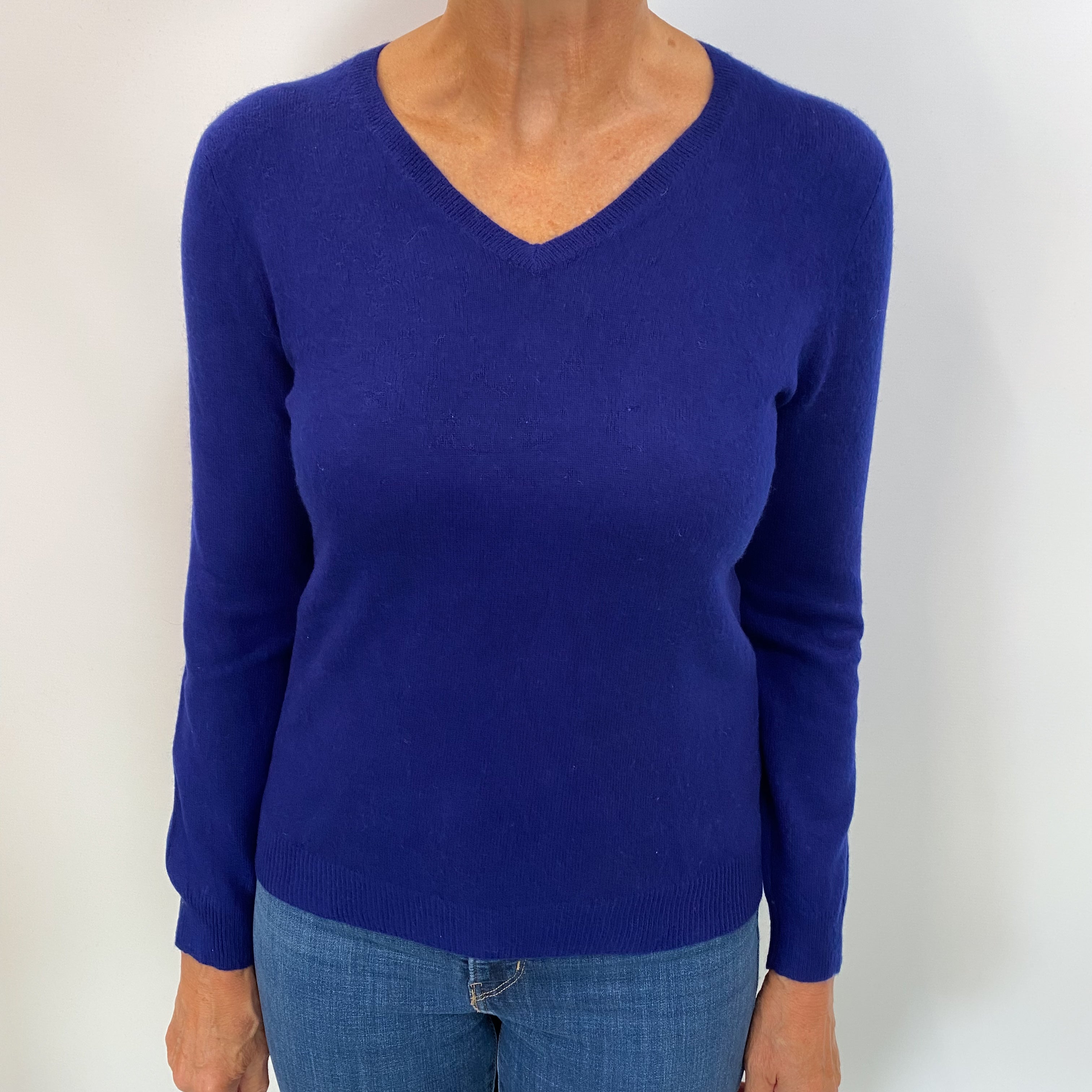 Indigo Blue Cashmere V Neck Jumper Medium