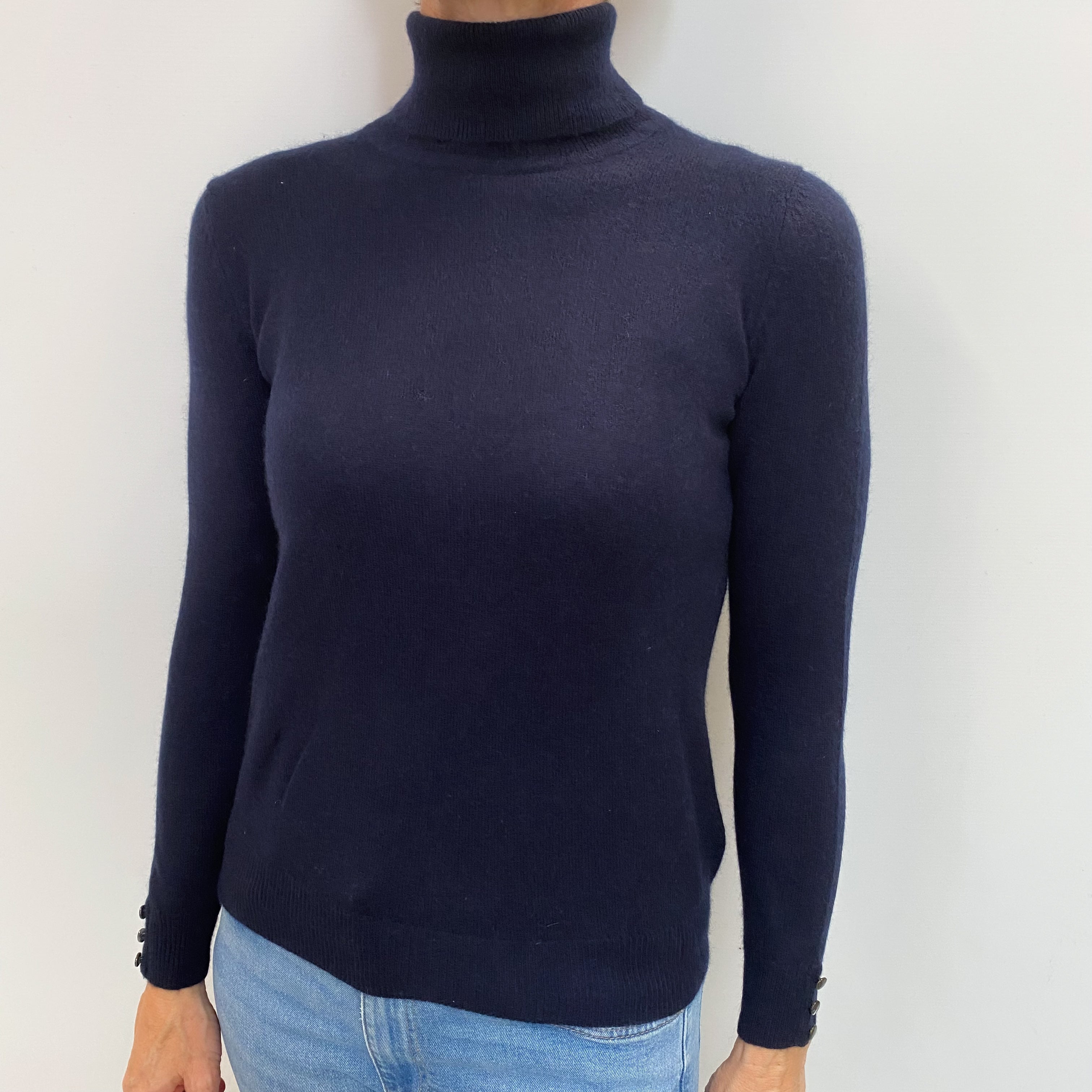 Navy Blue Cashmere Polo Neck Jumper Small