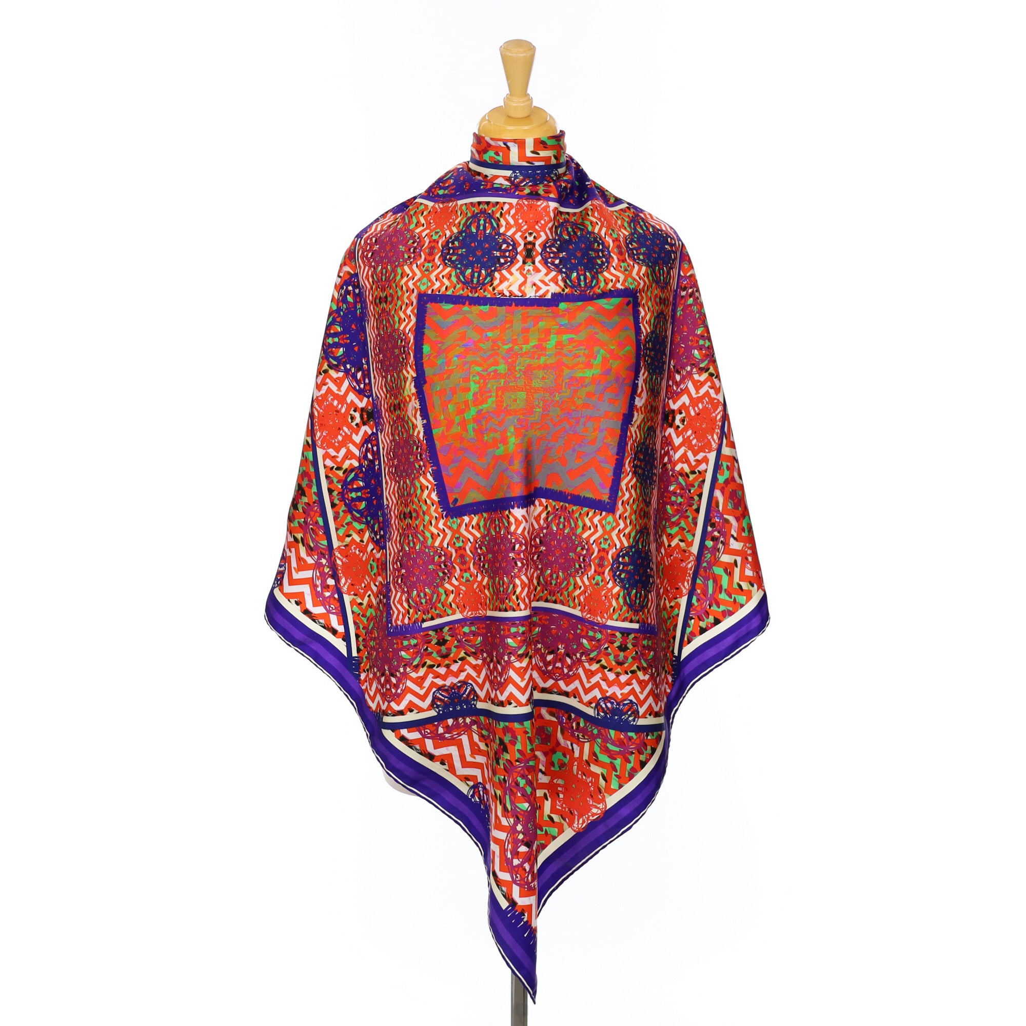 Contemporary Orange and Purple Abstract Silk Scarf