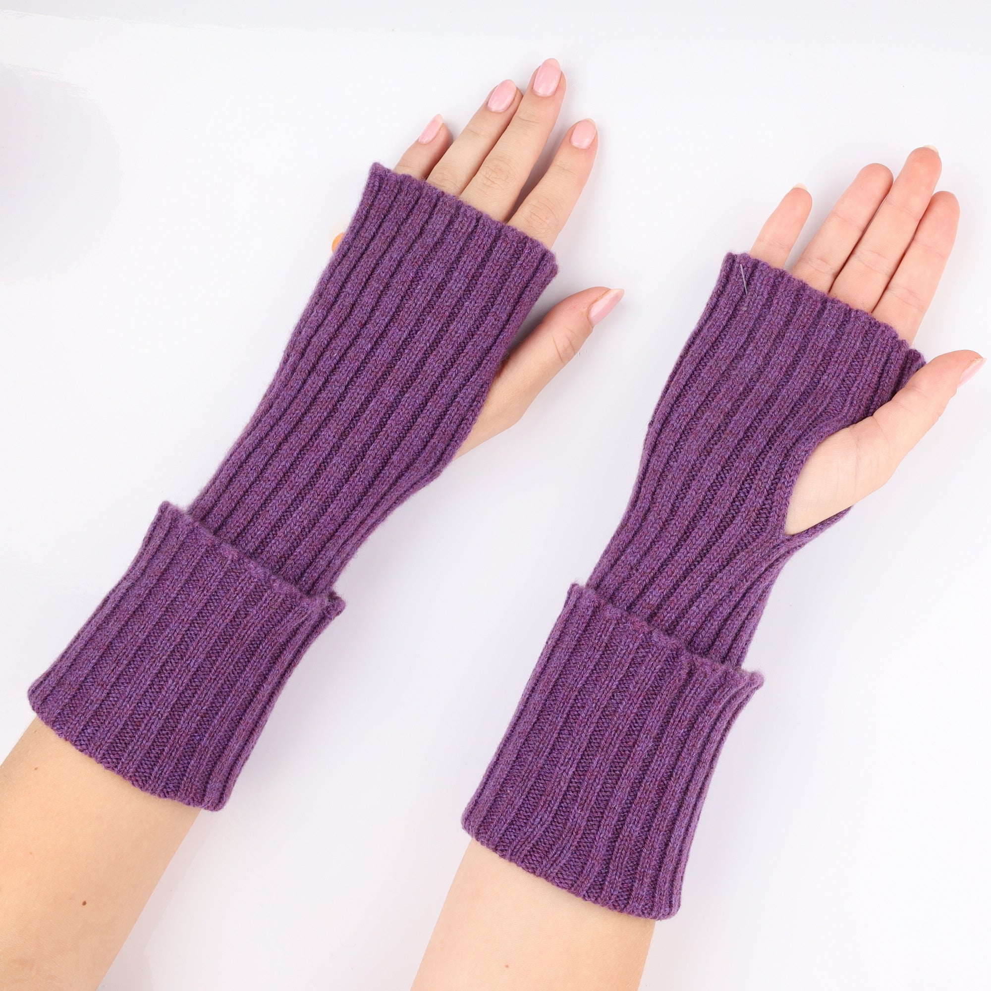 Brand New Scottish Blueberry Purple Ribbed Fingerless Gloves