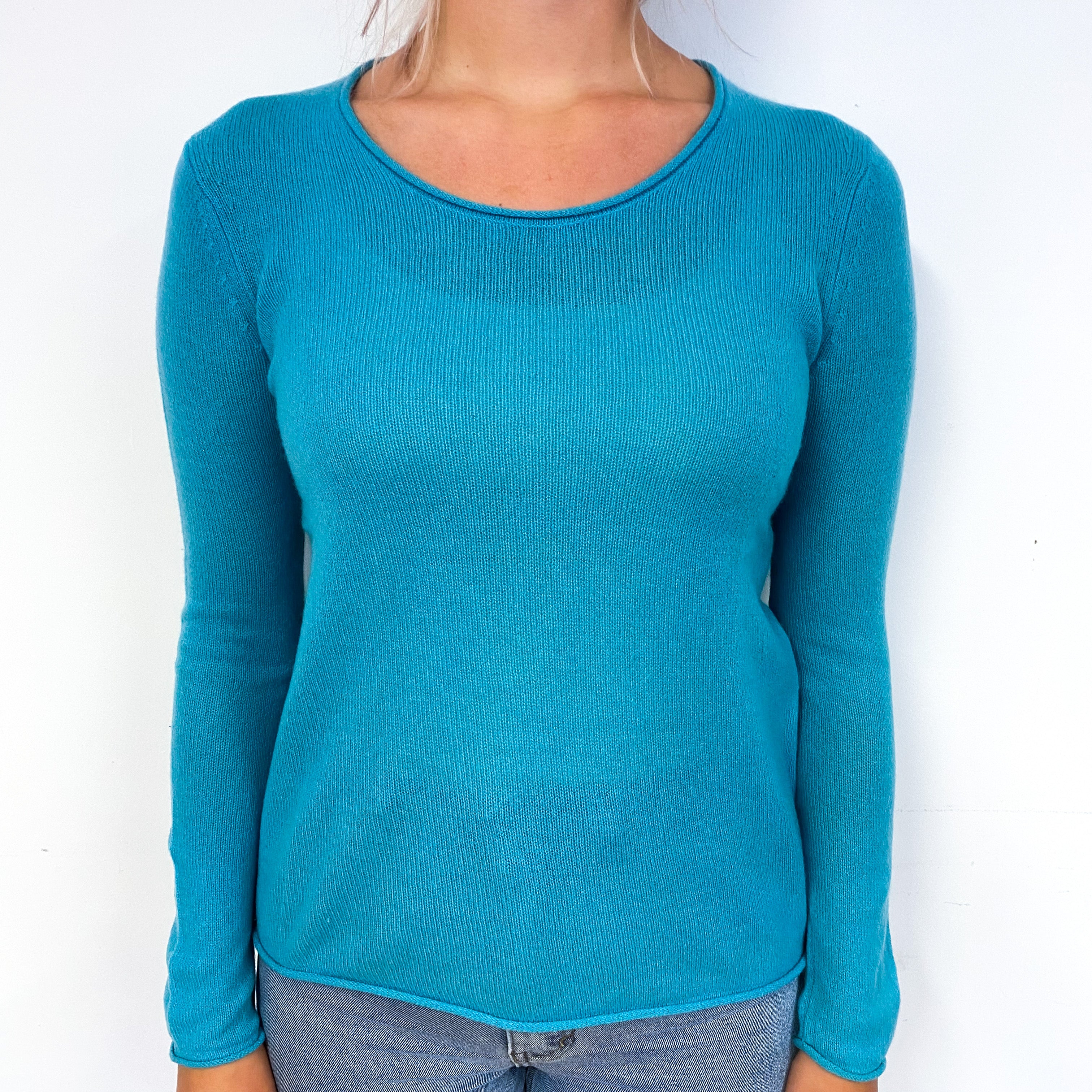 Turquoise Blue Summer Weight Cashmere Crew Neck Jumper Small