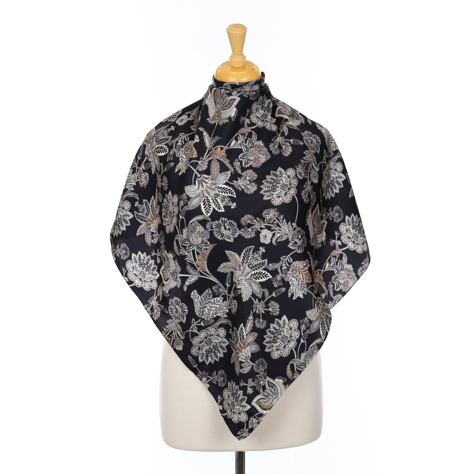 Brand New Italian Black Patterned Silk Scarf