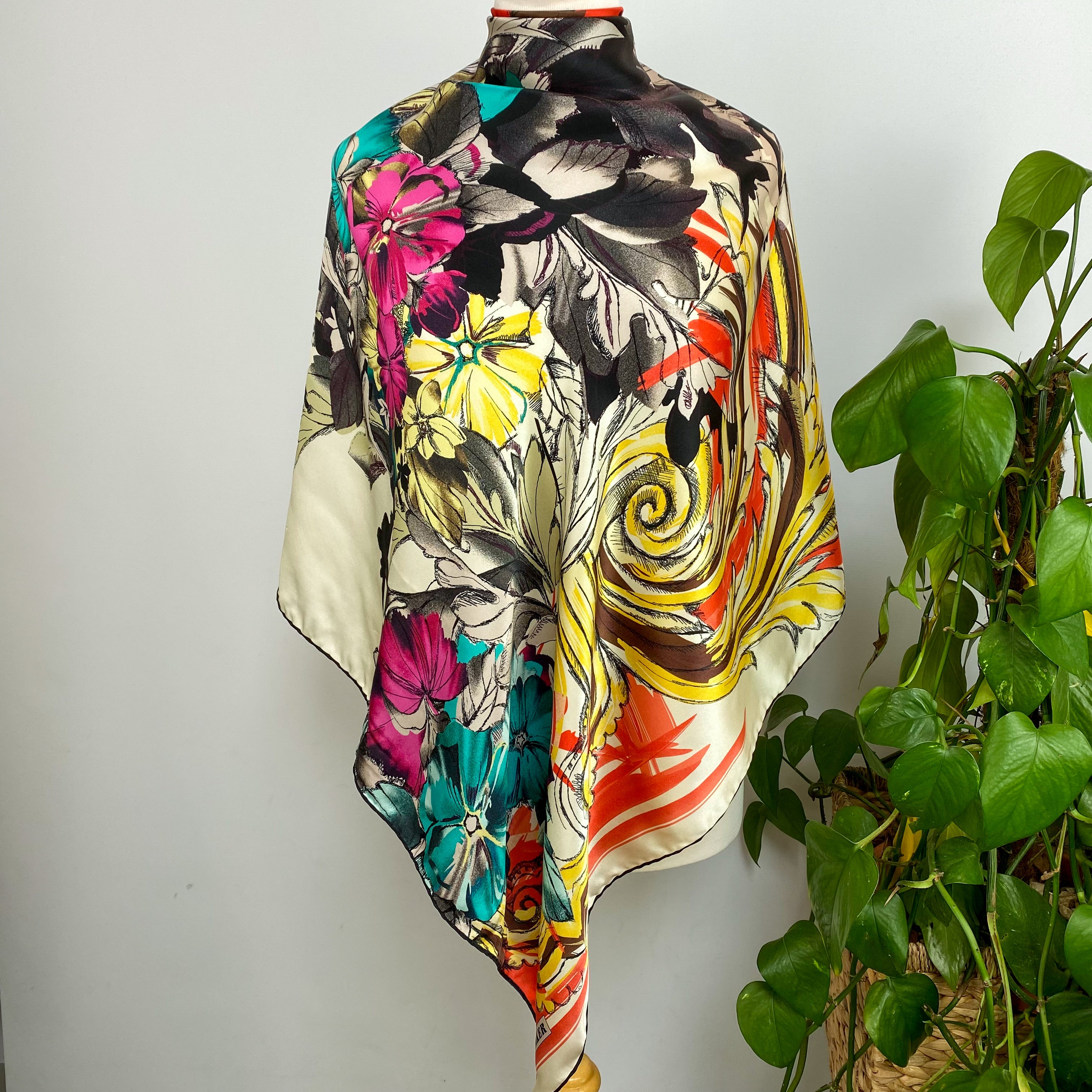 Colourful Abstract Floral Silk Scarf