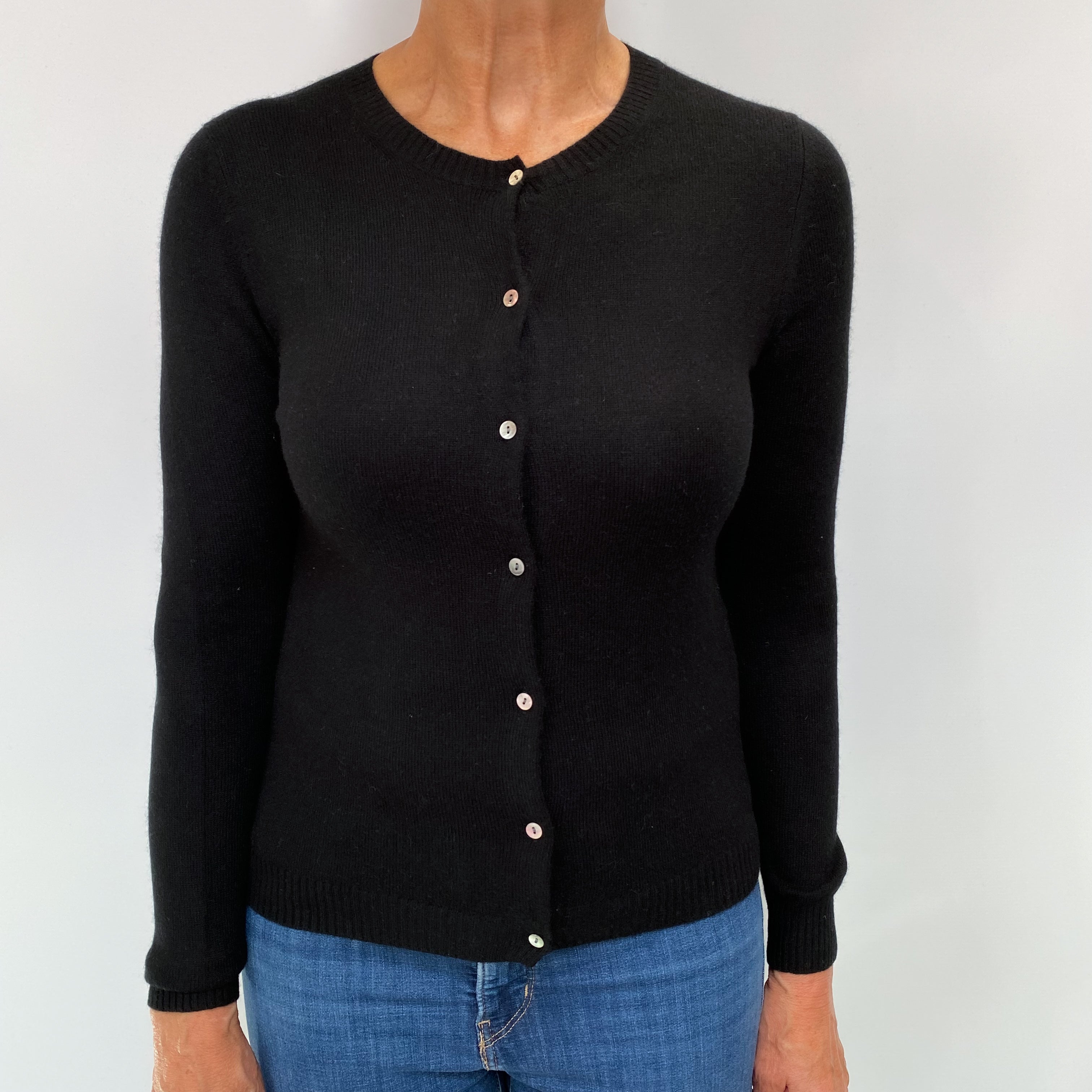 Black Cashmere Crew Neck Cardigan Medium