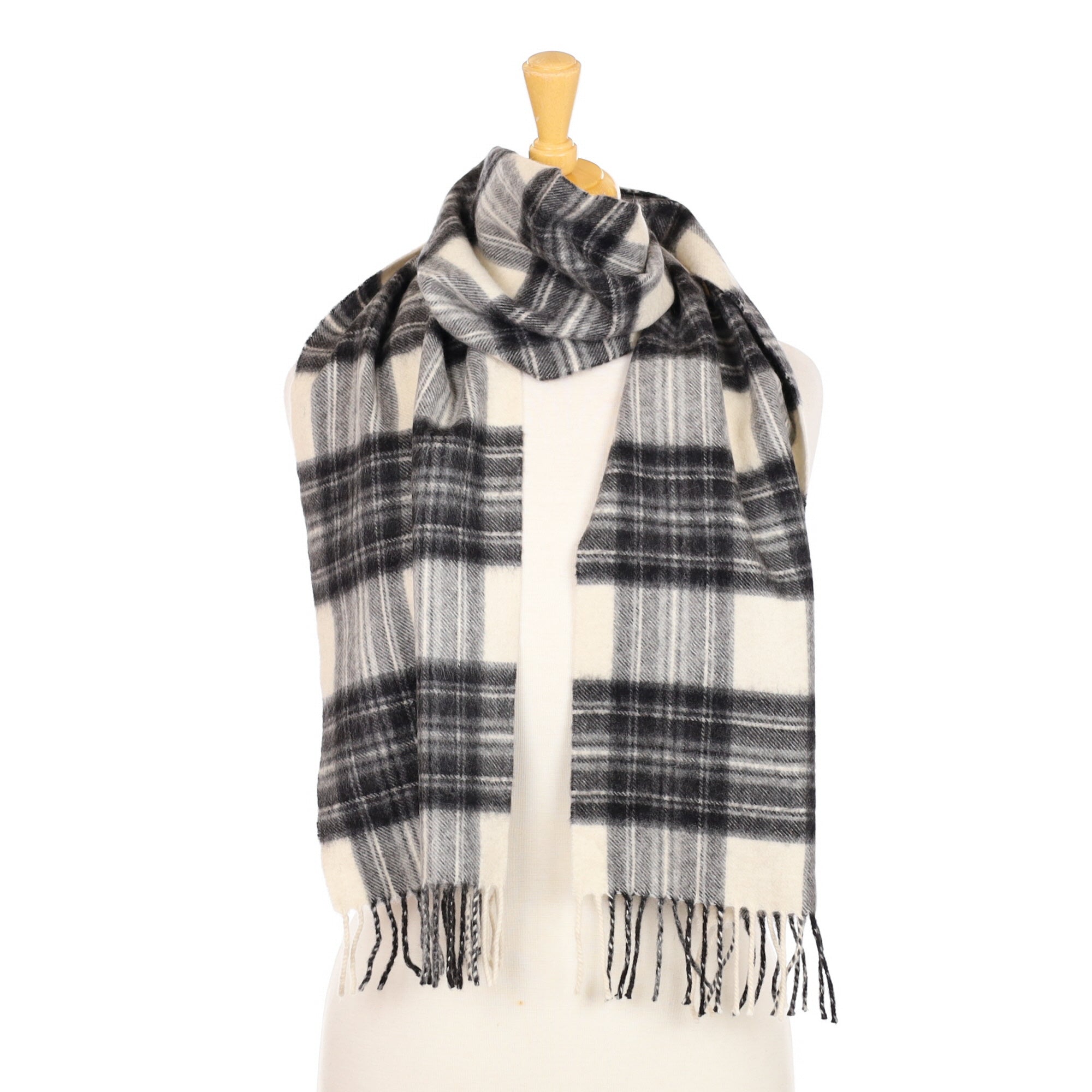 Black and Cream Checked Scottish Cashmere Woven Scarf