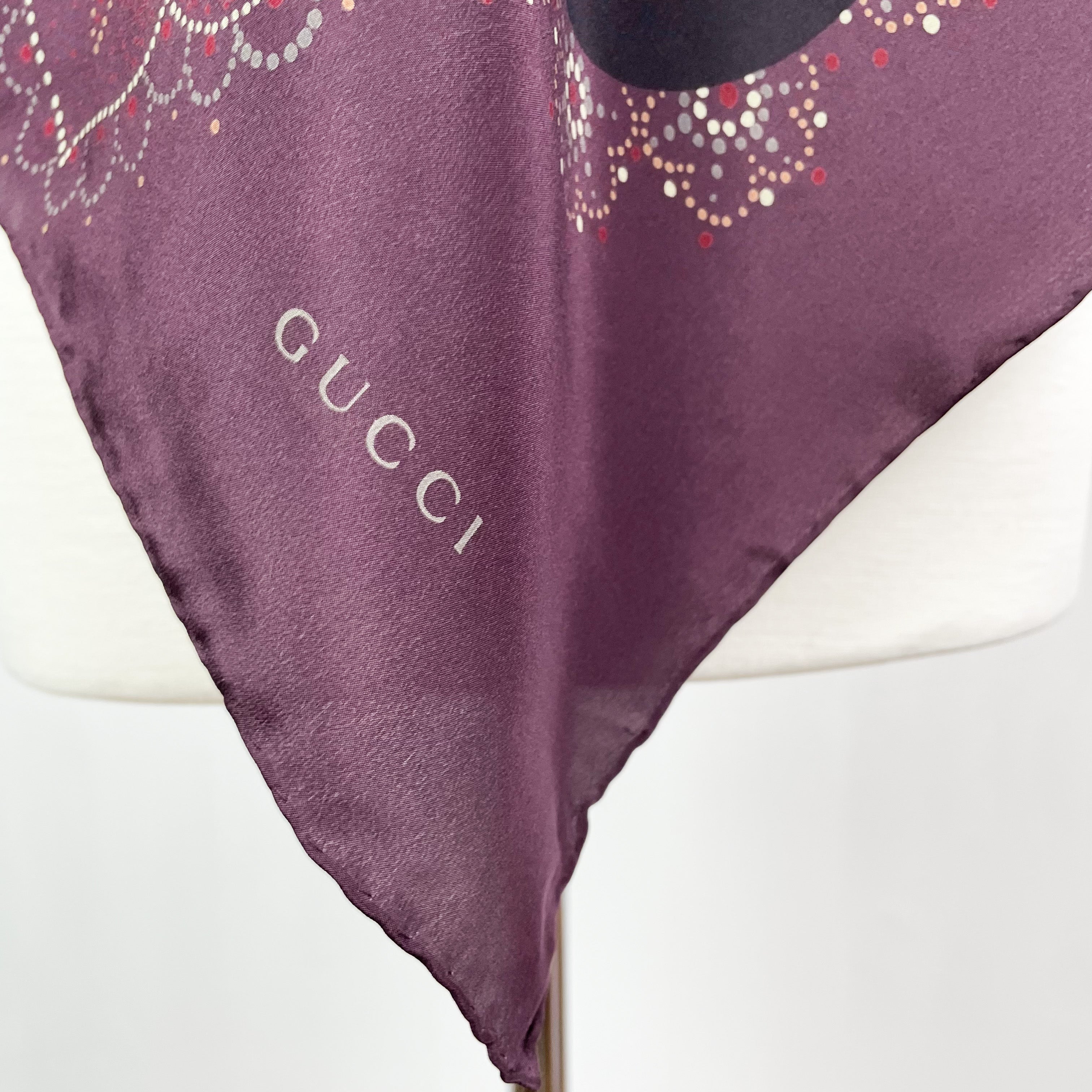 Gucci Aubergine Designer Vintage Silk Scarf