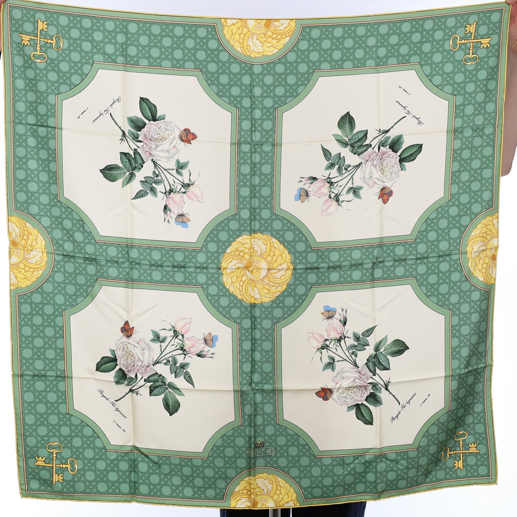 Boxed Crillon Green Floral Silk Scarf