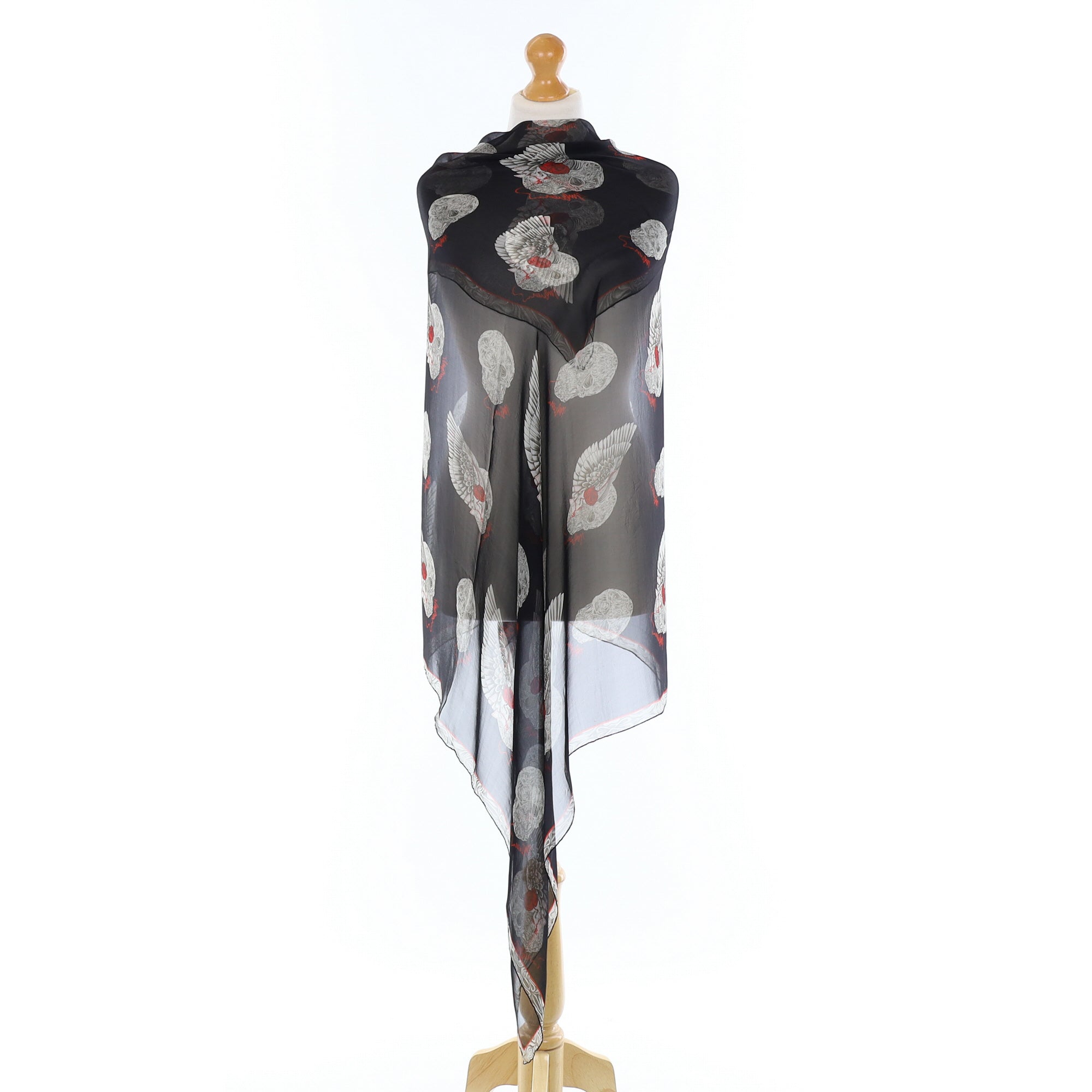 Alexander McQueen Black, Grey and Red Skull Silk Scarf