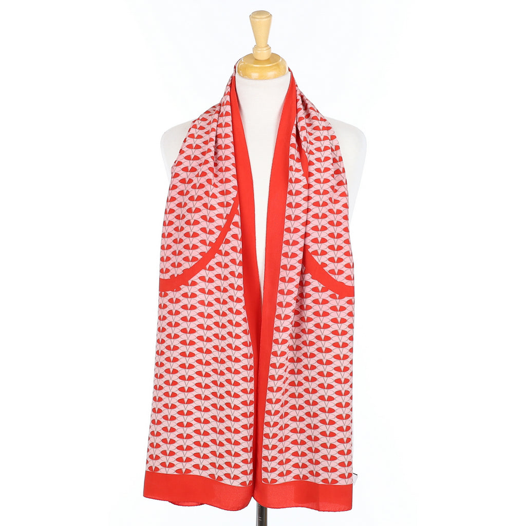 Immaculate Italian Red and Pink Long Silk Scarf