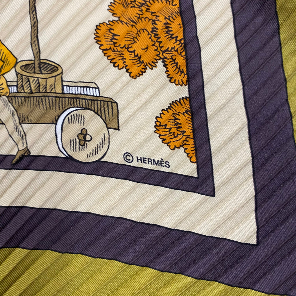 Pristine Boxed Hermès Les Jardiniers du Roy Vintage Silk Plisse Scarf