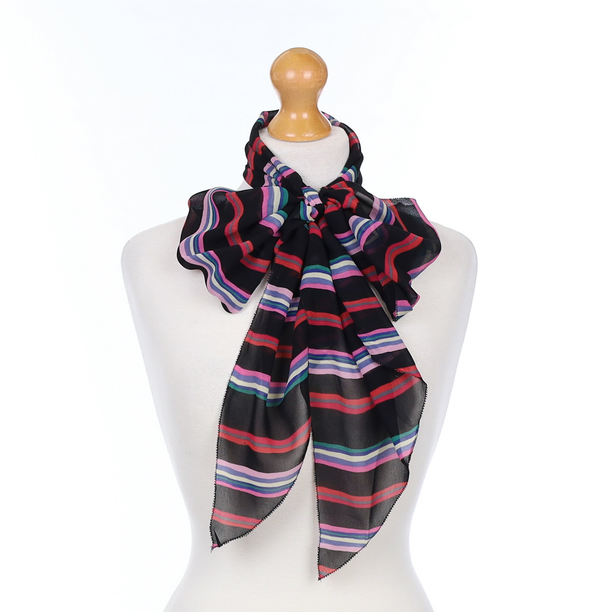 Jaeger Striped Pussy Bow Silk Scarf
