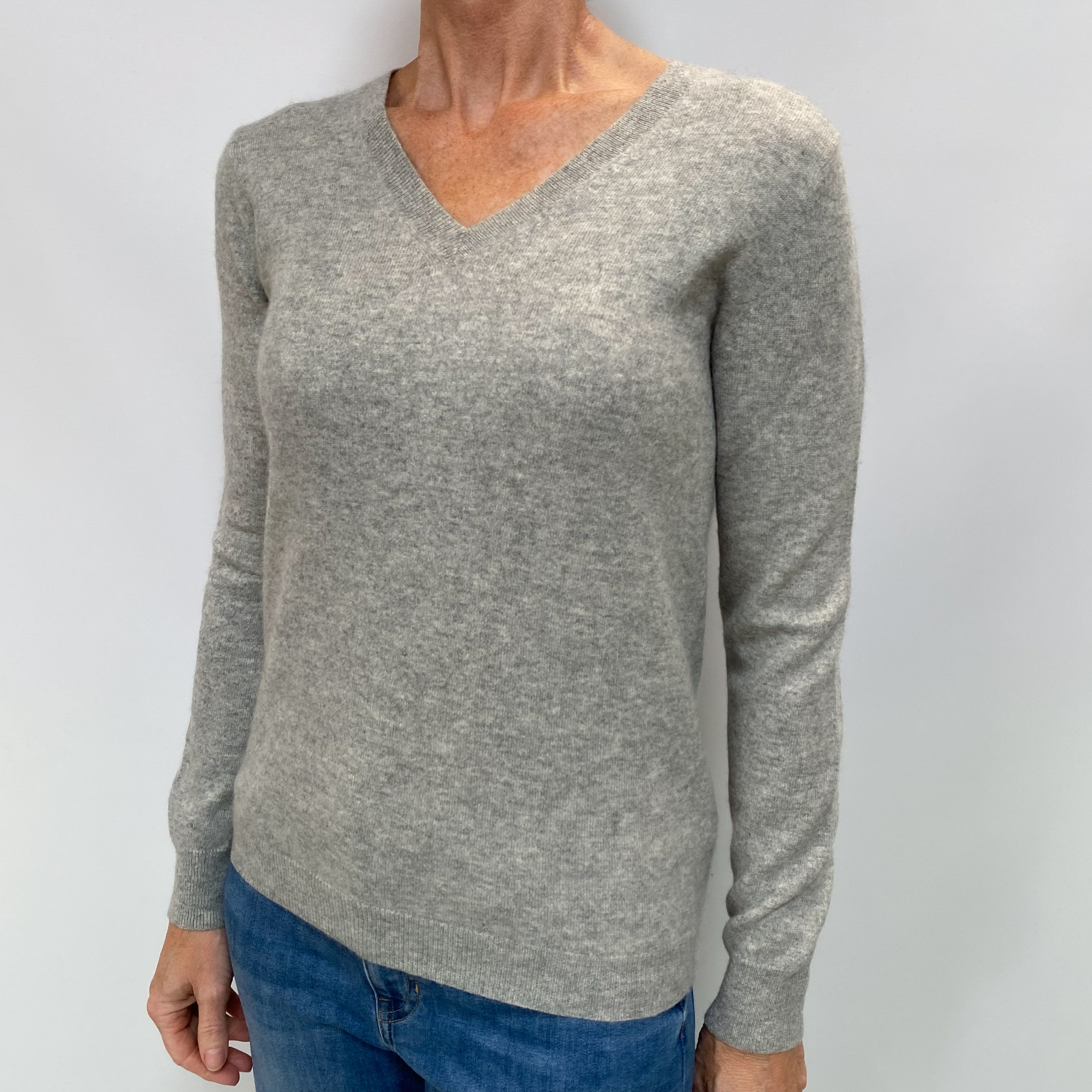 Smoke Grey Cashmere V Neck Jumper Small