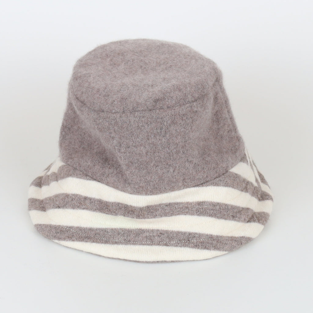 Mink Brown and Cream Striped Reversible Cashmere Bucket Hat Medium