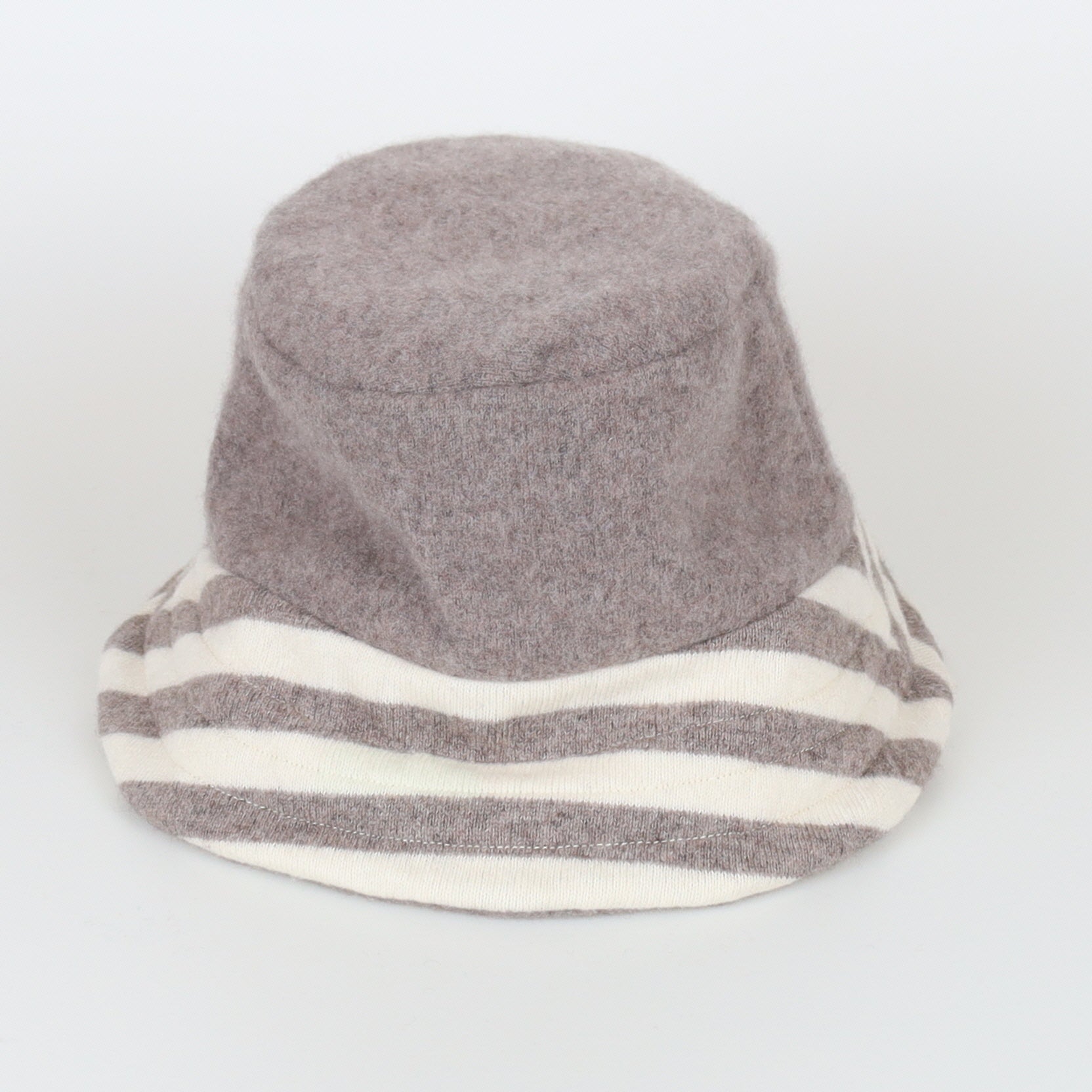 Mink Brown and Cream Striped Reversible Cashmere Bucket Hat Medium