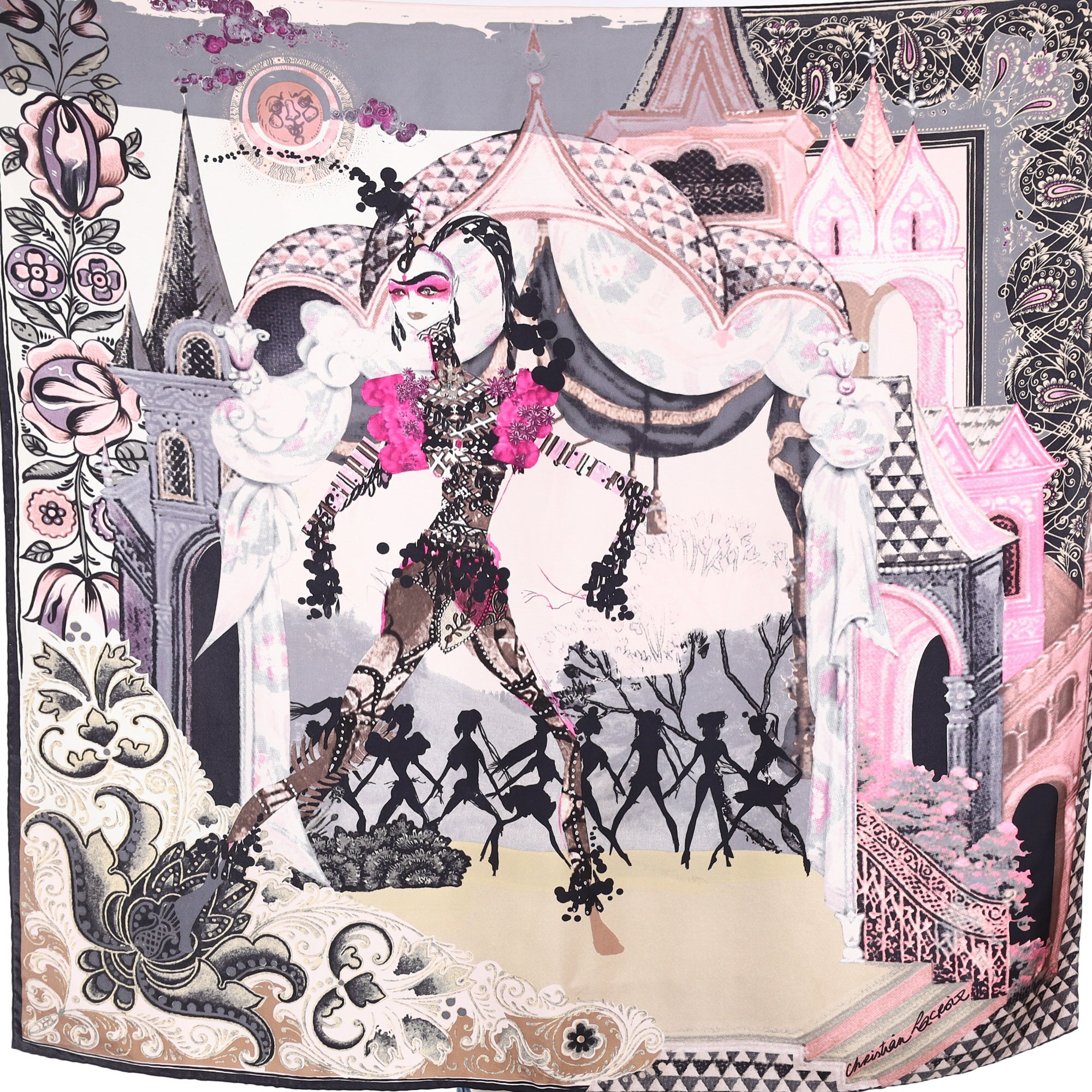 Pristine Christian Lacroix Abstract Woman Silk Scarf