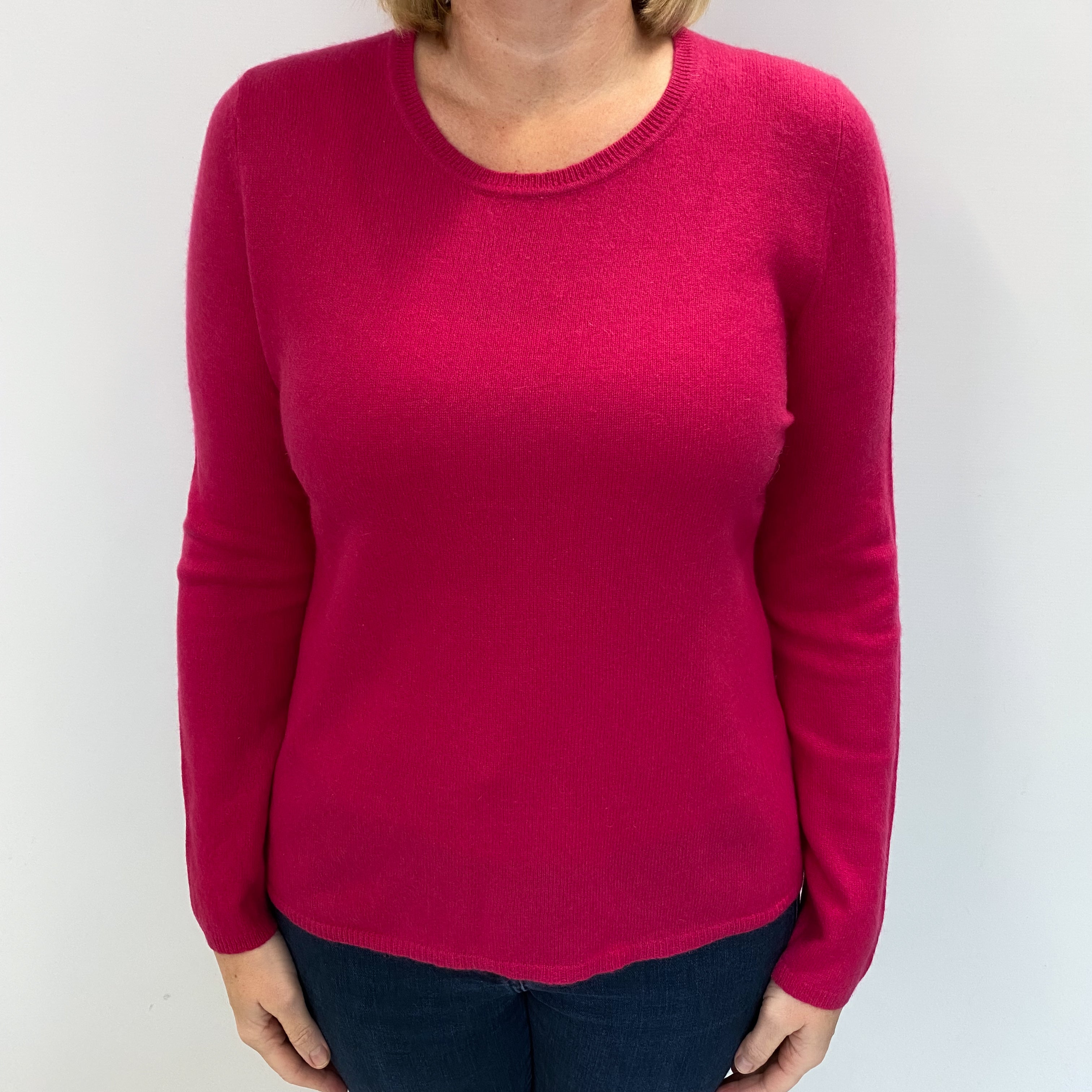 Raspberry Pink Cashmere Crew Neck Jumper Large