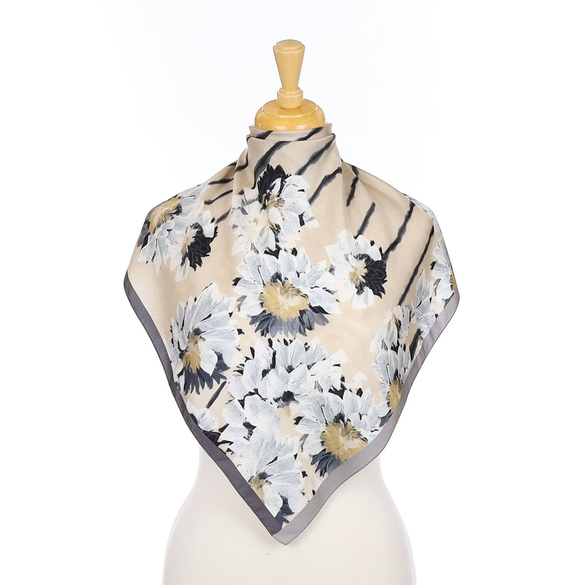 Small Neutral Floral Silk Scarf