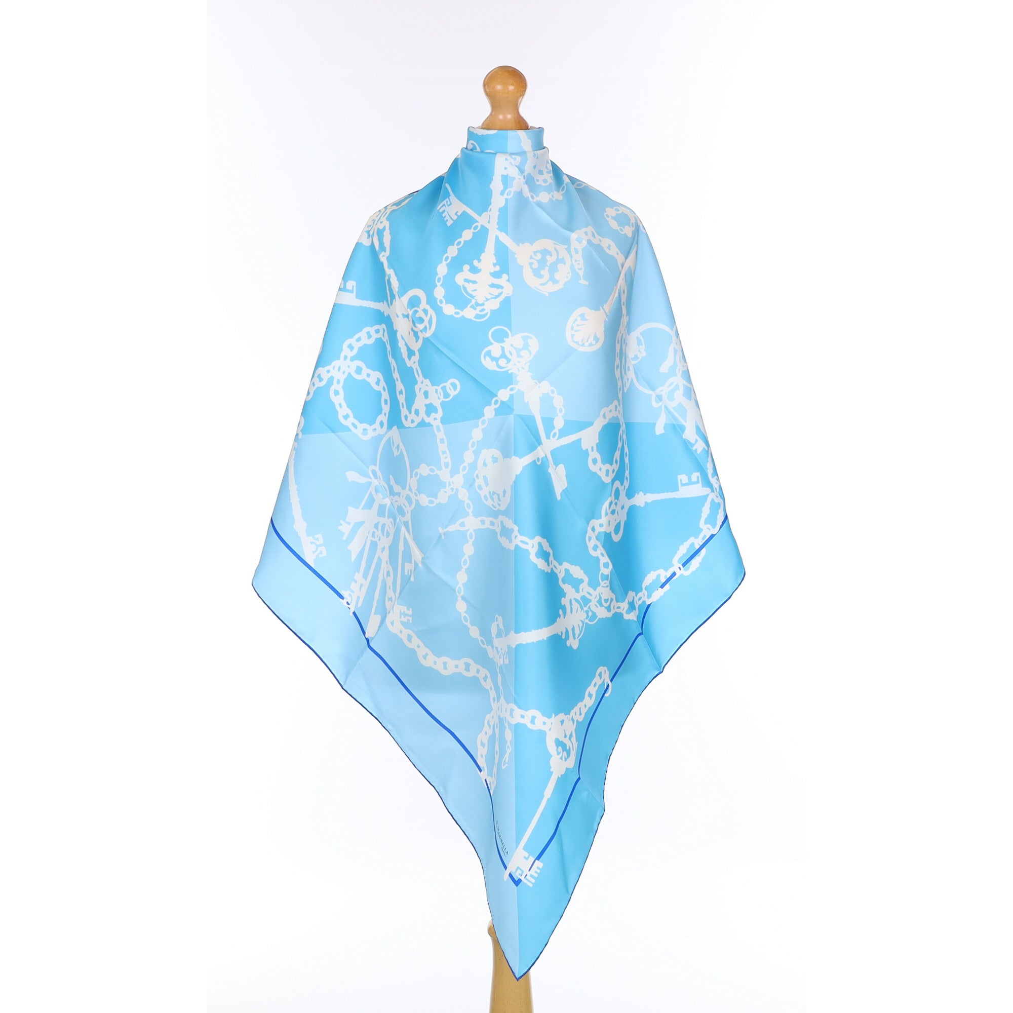 Brand New E Marinella Blue Keys Silk Scarf