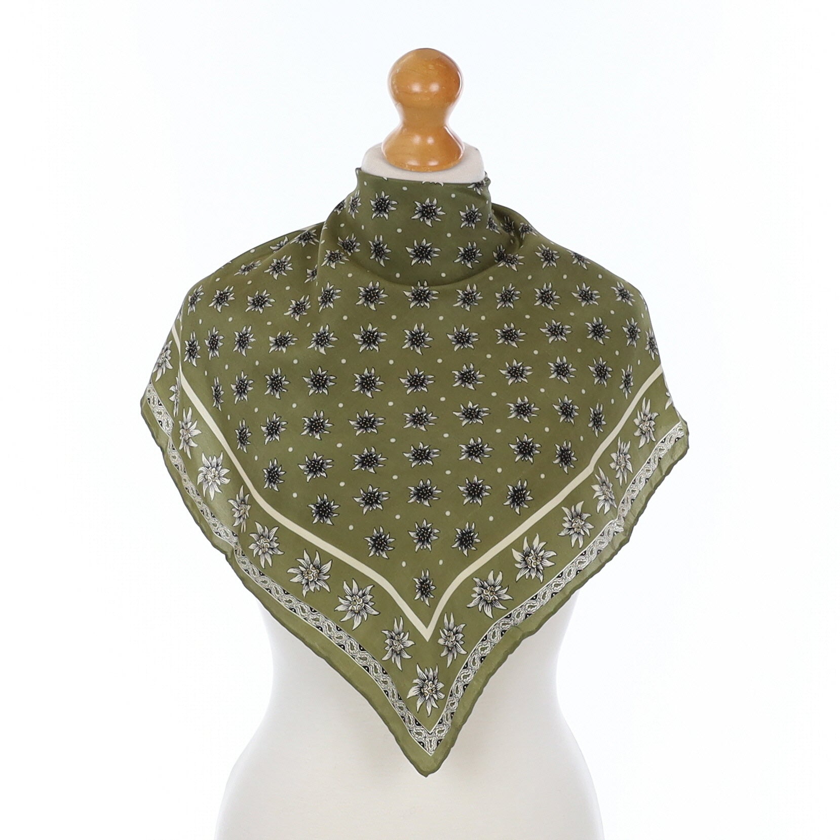 Khaki Green and Cream Small Silk Scarf