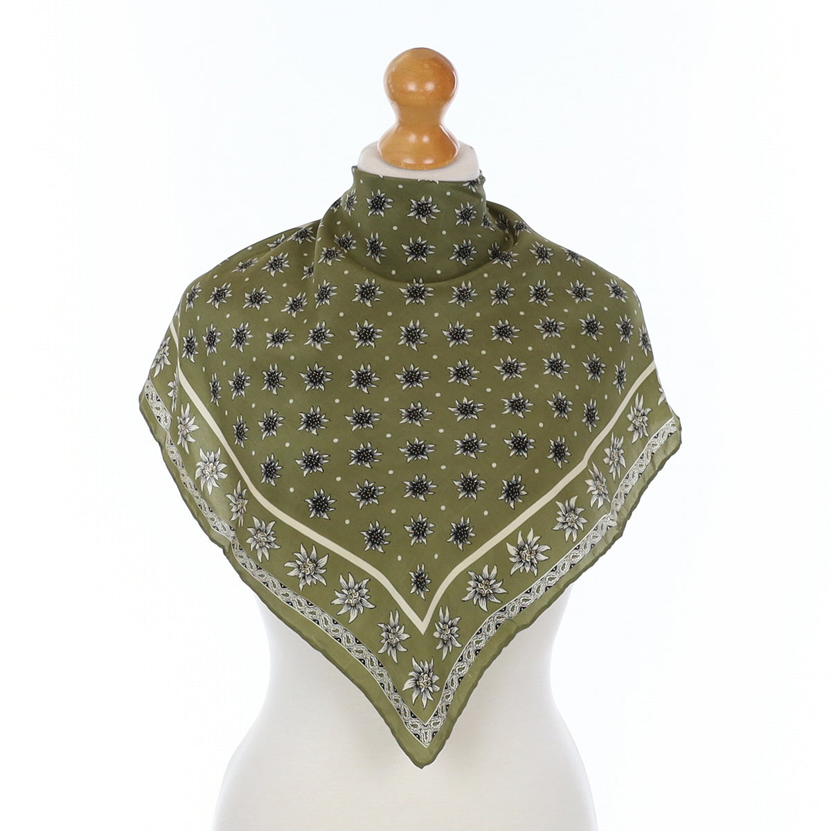 Khaki Green and Cream Small Silk Scarf