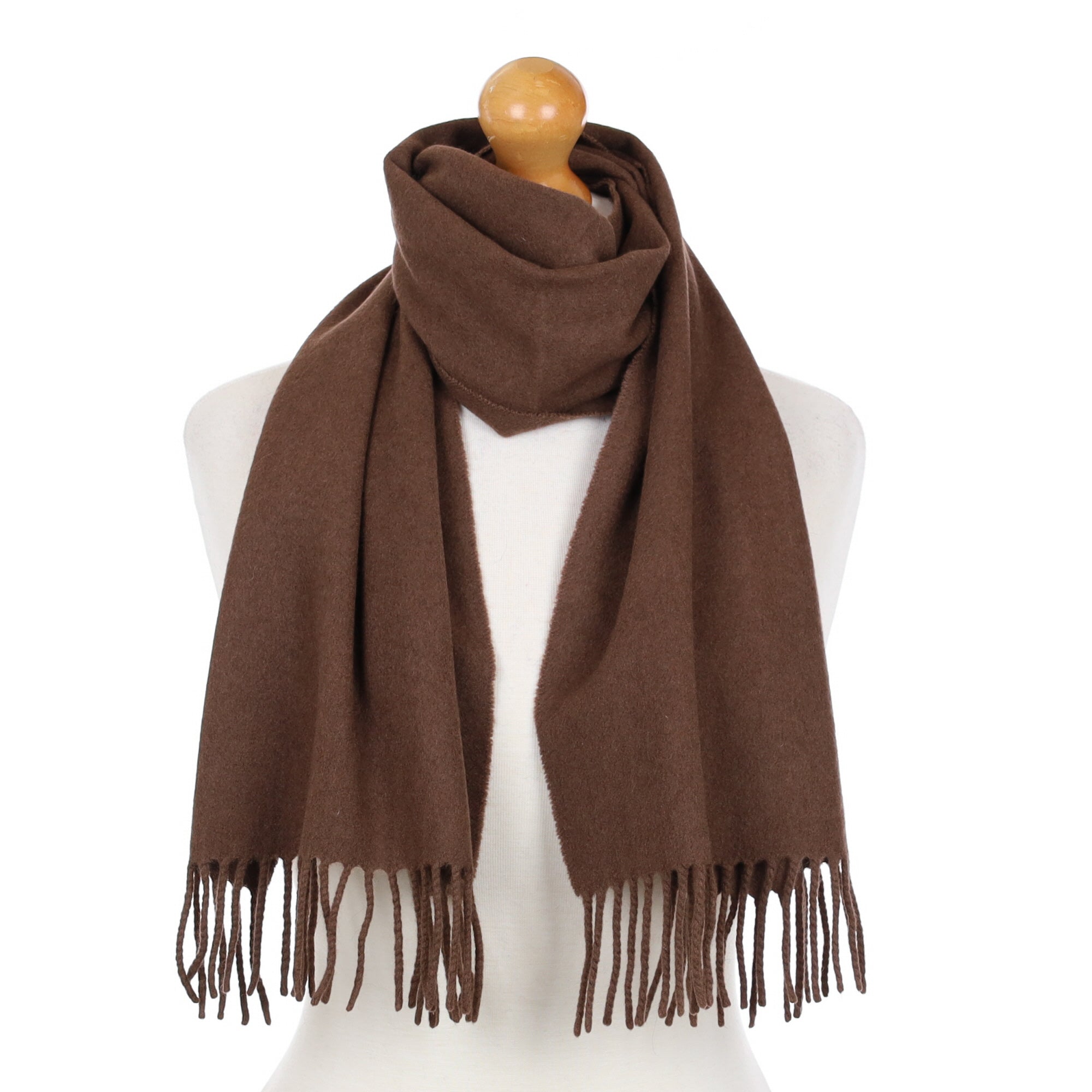 Italian Saddle Brown Cashmere Fringed Woven Scarf