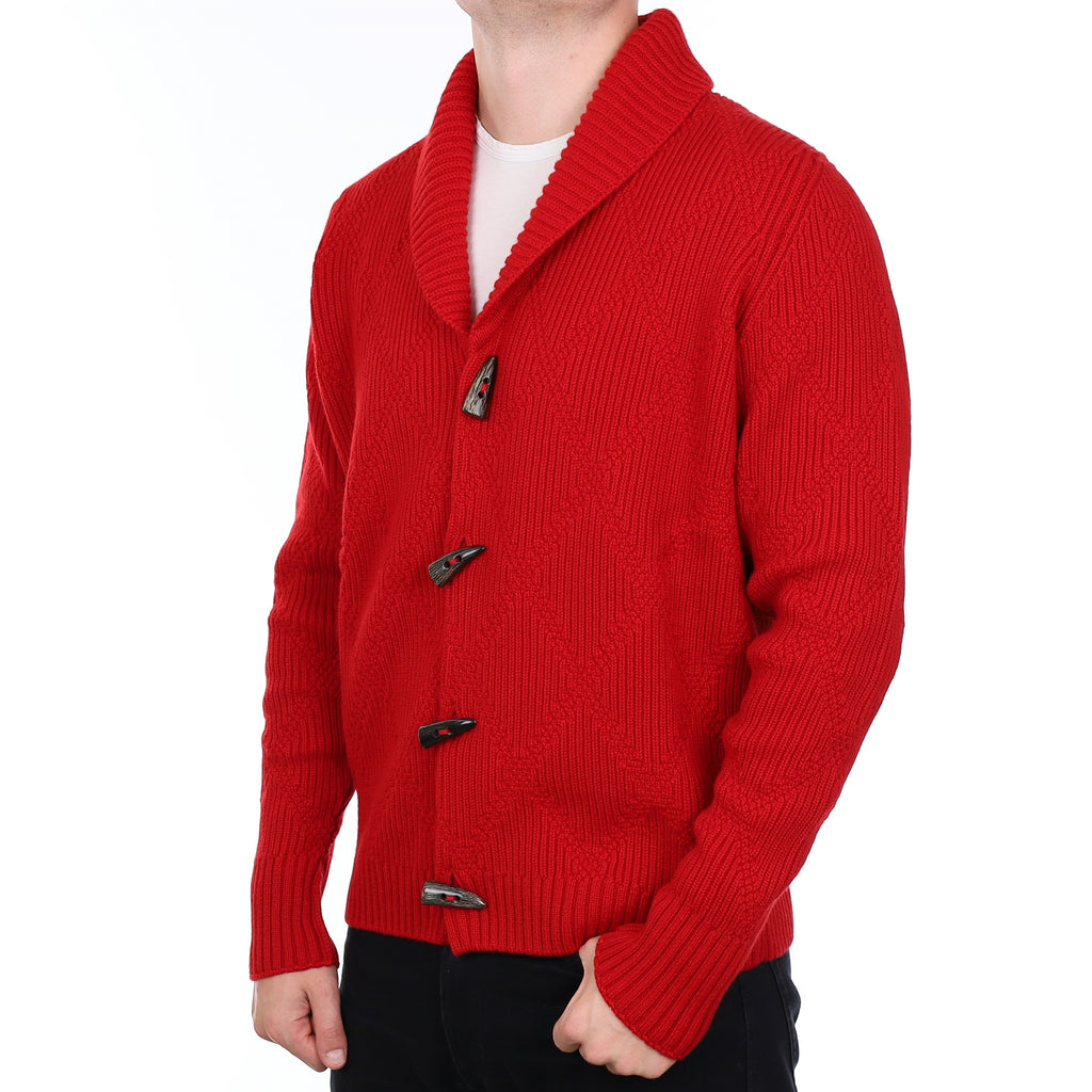 Men’s Brand New Scottish Red Chunky Cashmere Shawl Collar Cardigan XXL