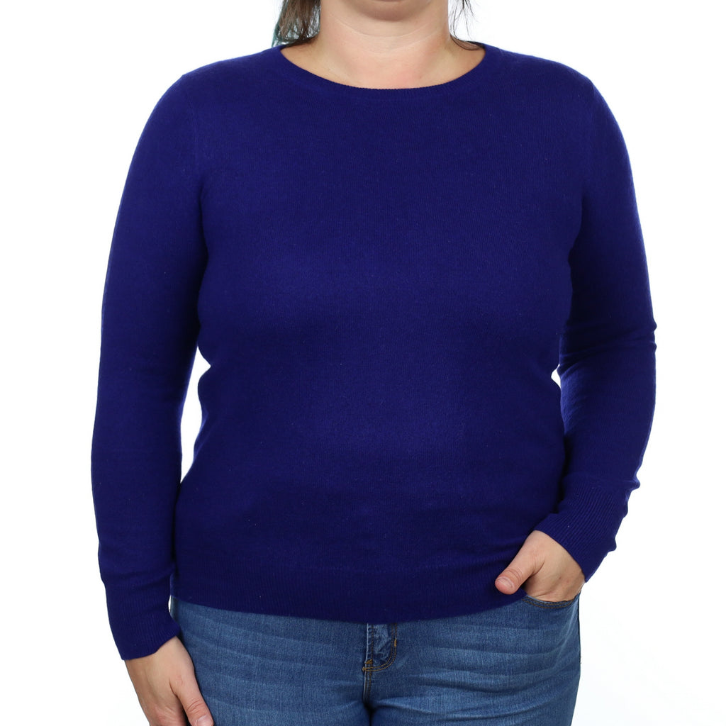 Indigo Detailed Sleeve Cashmere Crew Neck Jumper Large