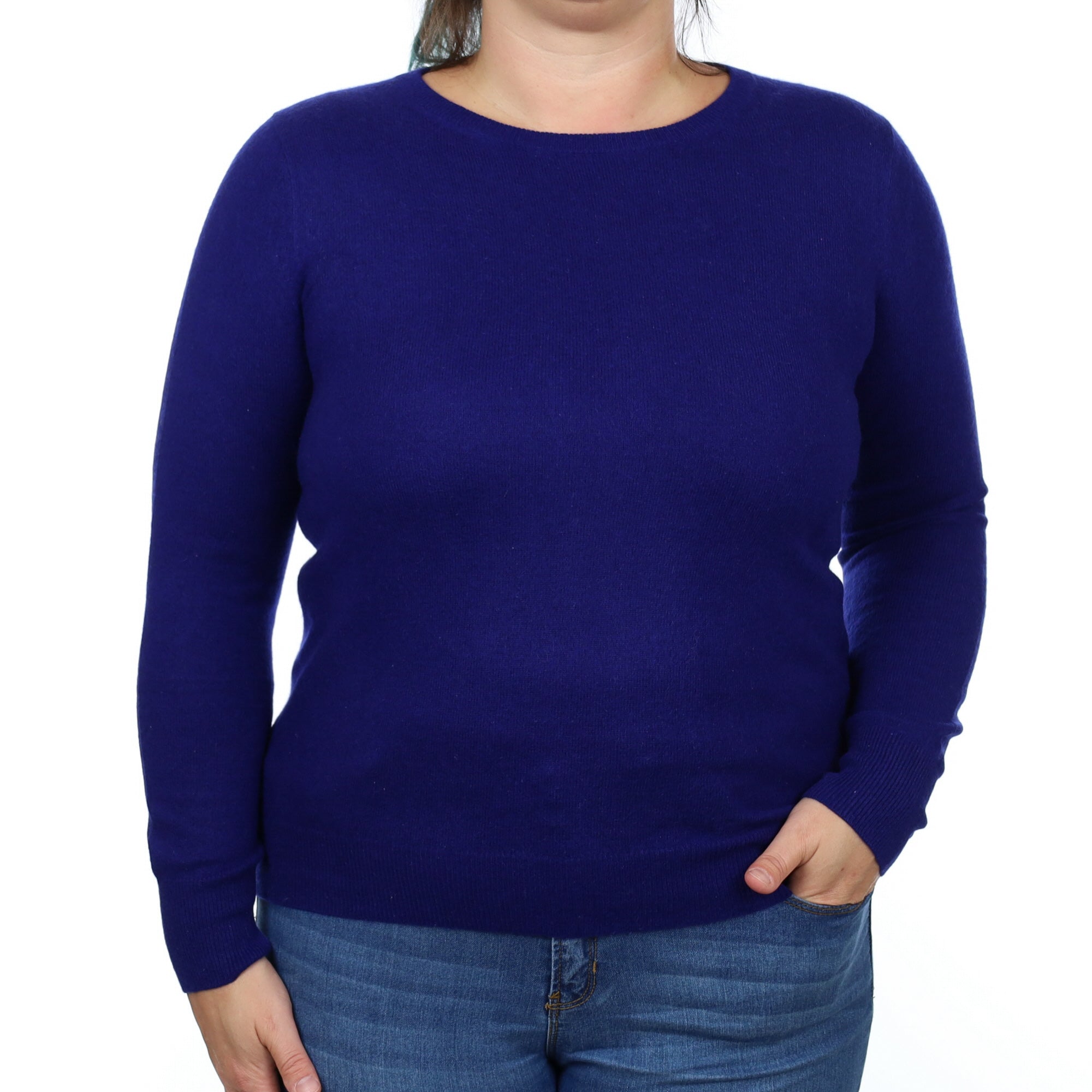 Indigo Detailed Sleeve Cashmere Crew Neck Jumper Large