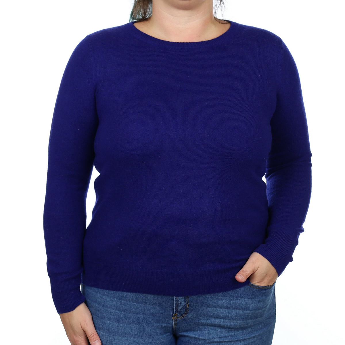Indigo Detailed Sleeve Cashmere Crew Neck Jumper Large
