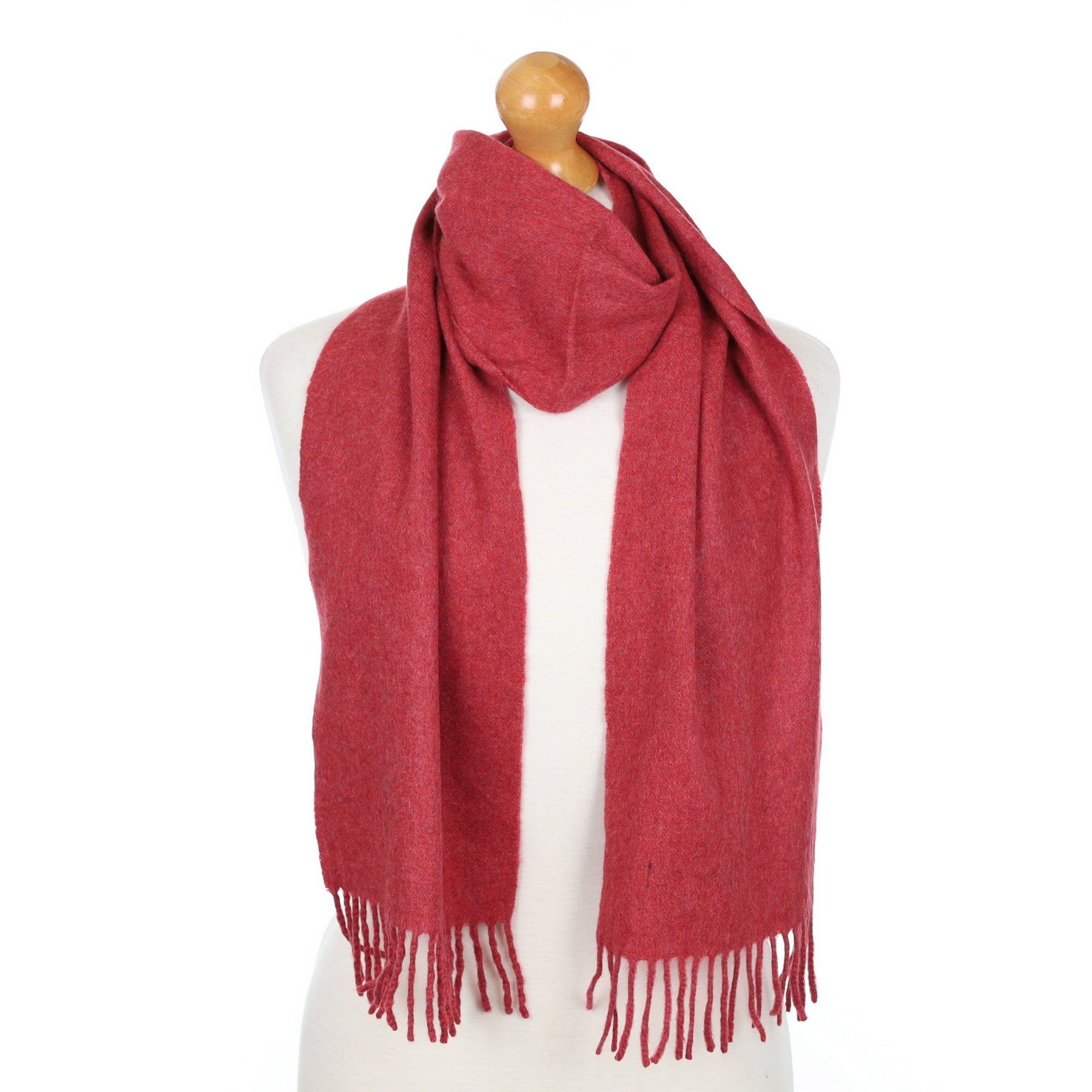 Crushed Strawberry Red Fringed Cashmere Woven Scarf