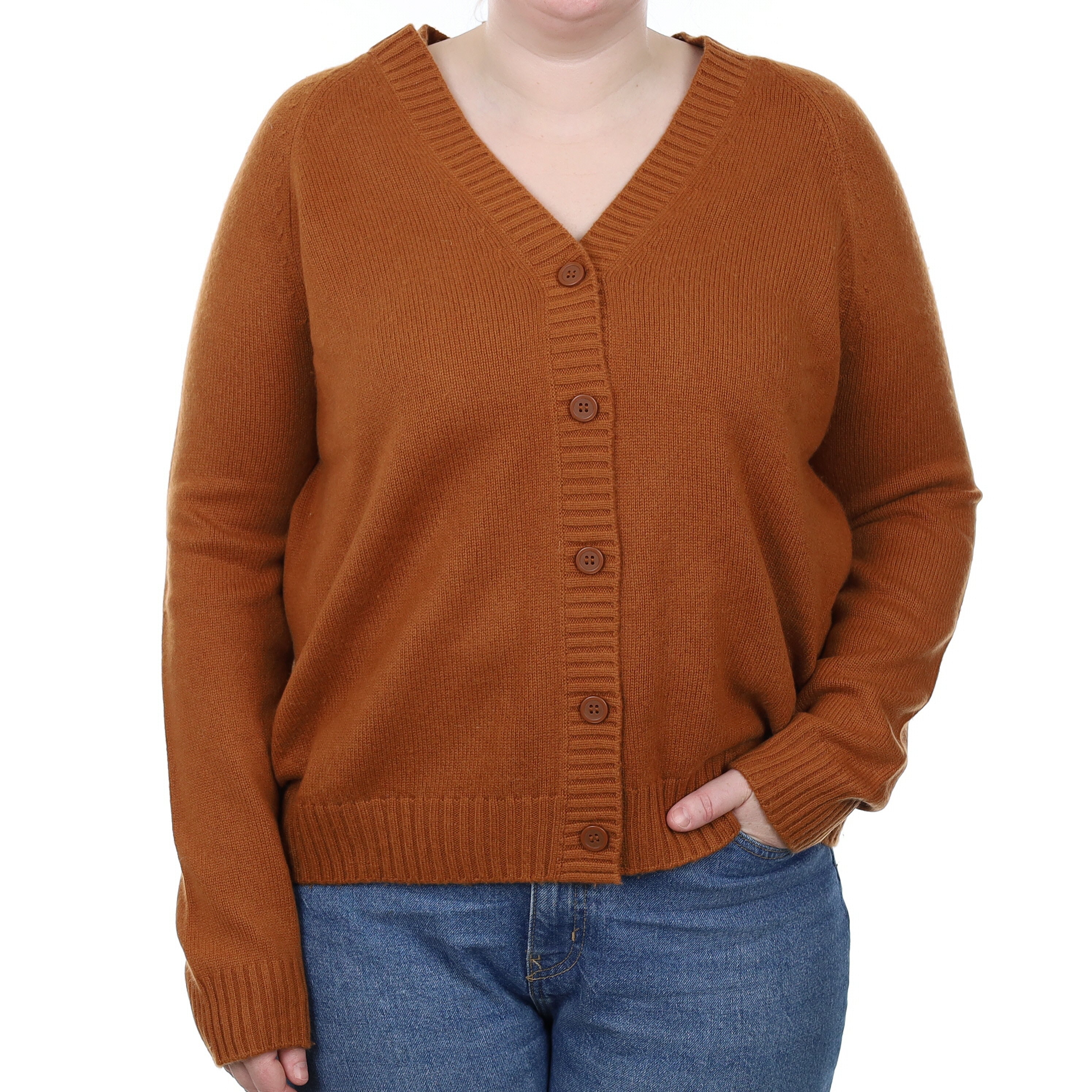 Cos Rust Heavy Knit Cashmere V Neck Cardigan Large