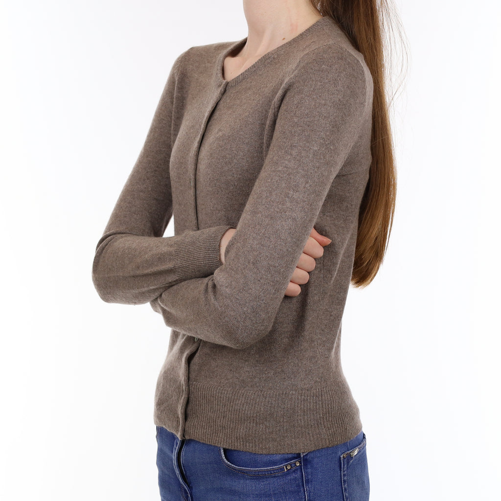 Mink Brown Cashmere Crew Neck Cardigan Extra Small