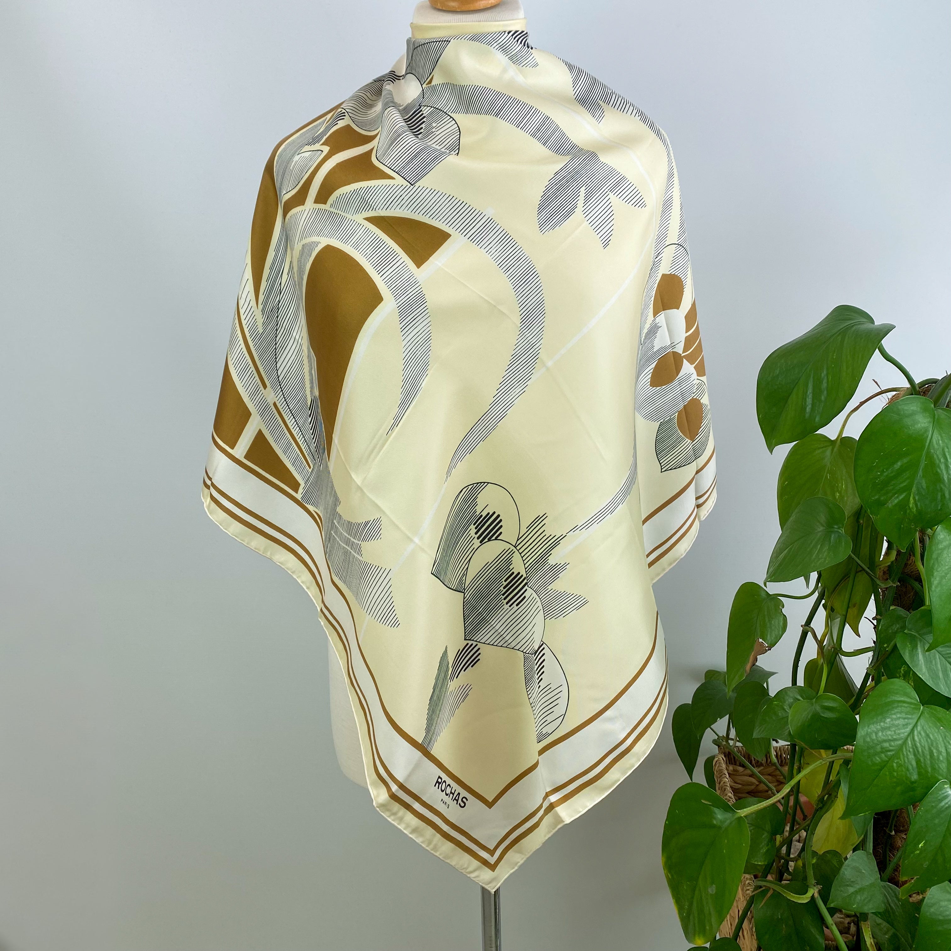 Rochas Abstract Cream Silk Scarf