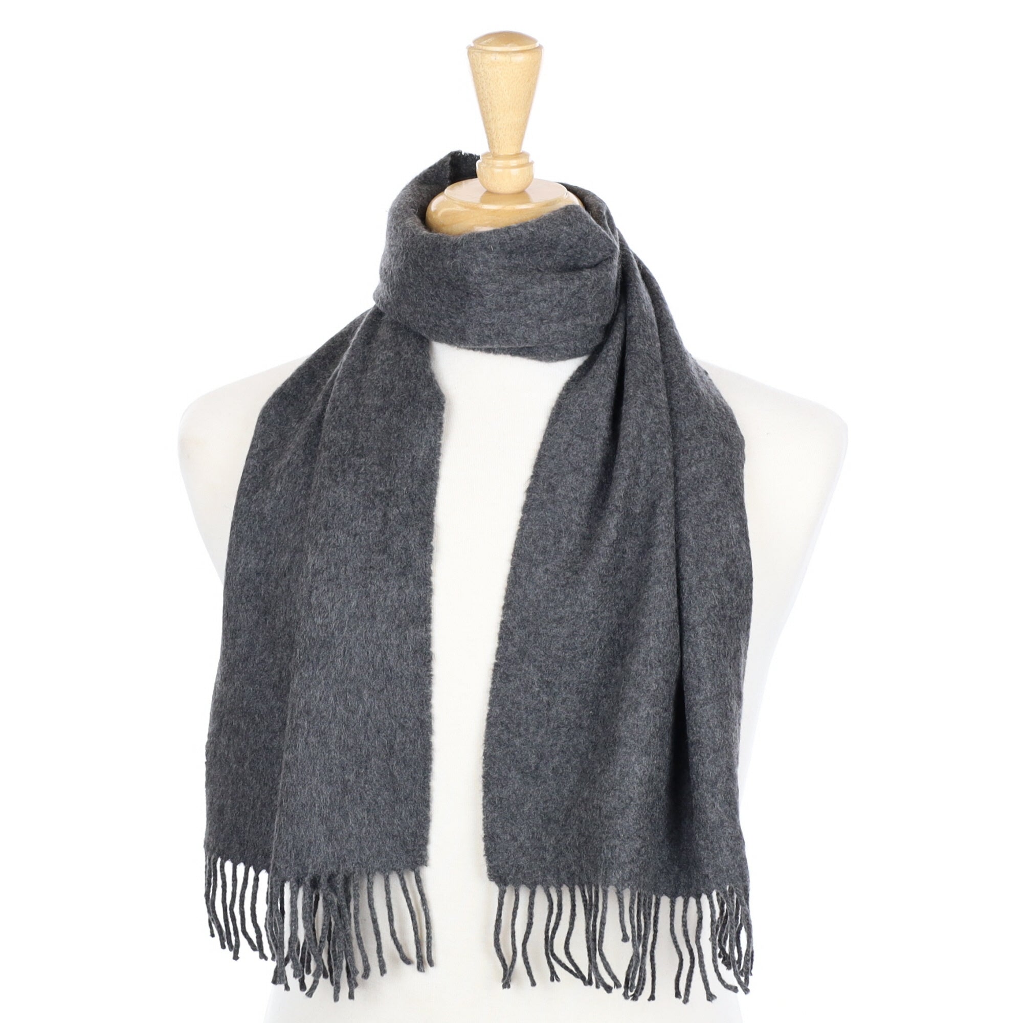Slate Grey Cashmere Fringed Woven Scarf