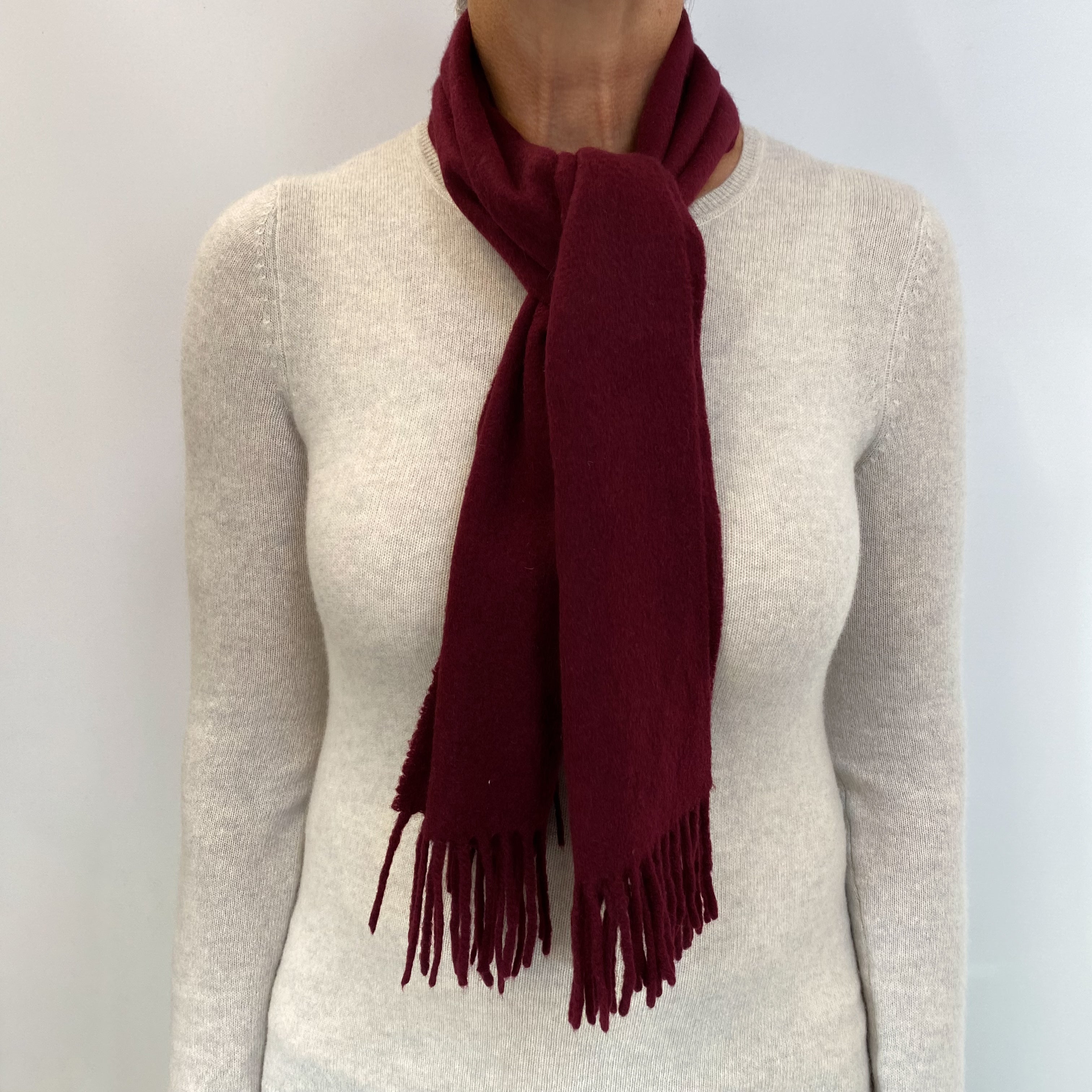 Burgundy Red Fringed Cashmere Woven Scarf